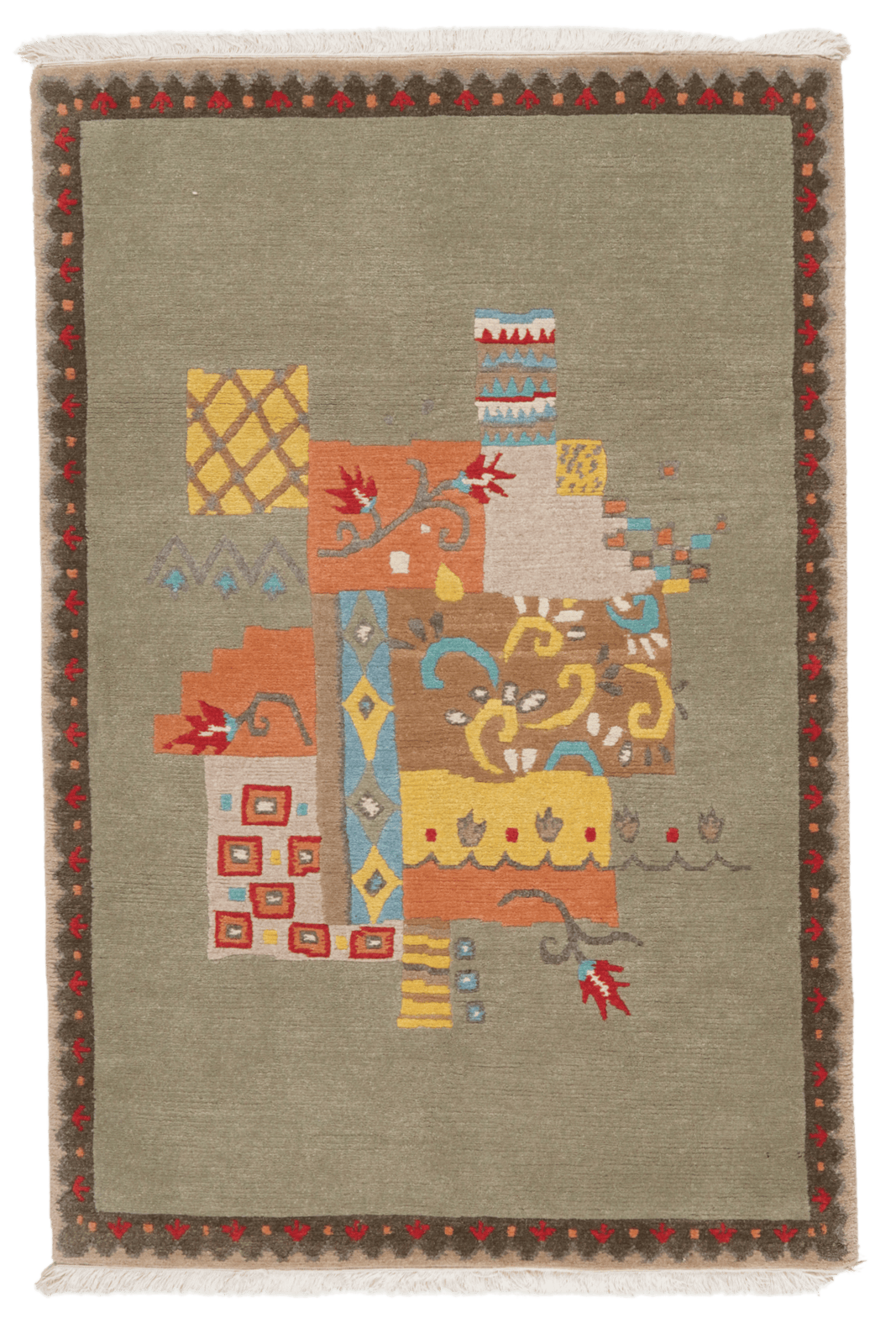 Nepal Smita — Hand-knotted, 121x185 cm, Green, 100% Virgin Wool | Main view