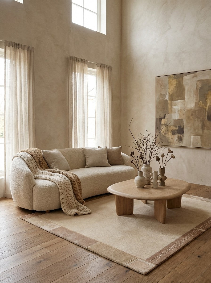 Nepal Neela — Hand-knotted, 142x201 cm, Beige, 100% Virgin Wool | Detail view