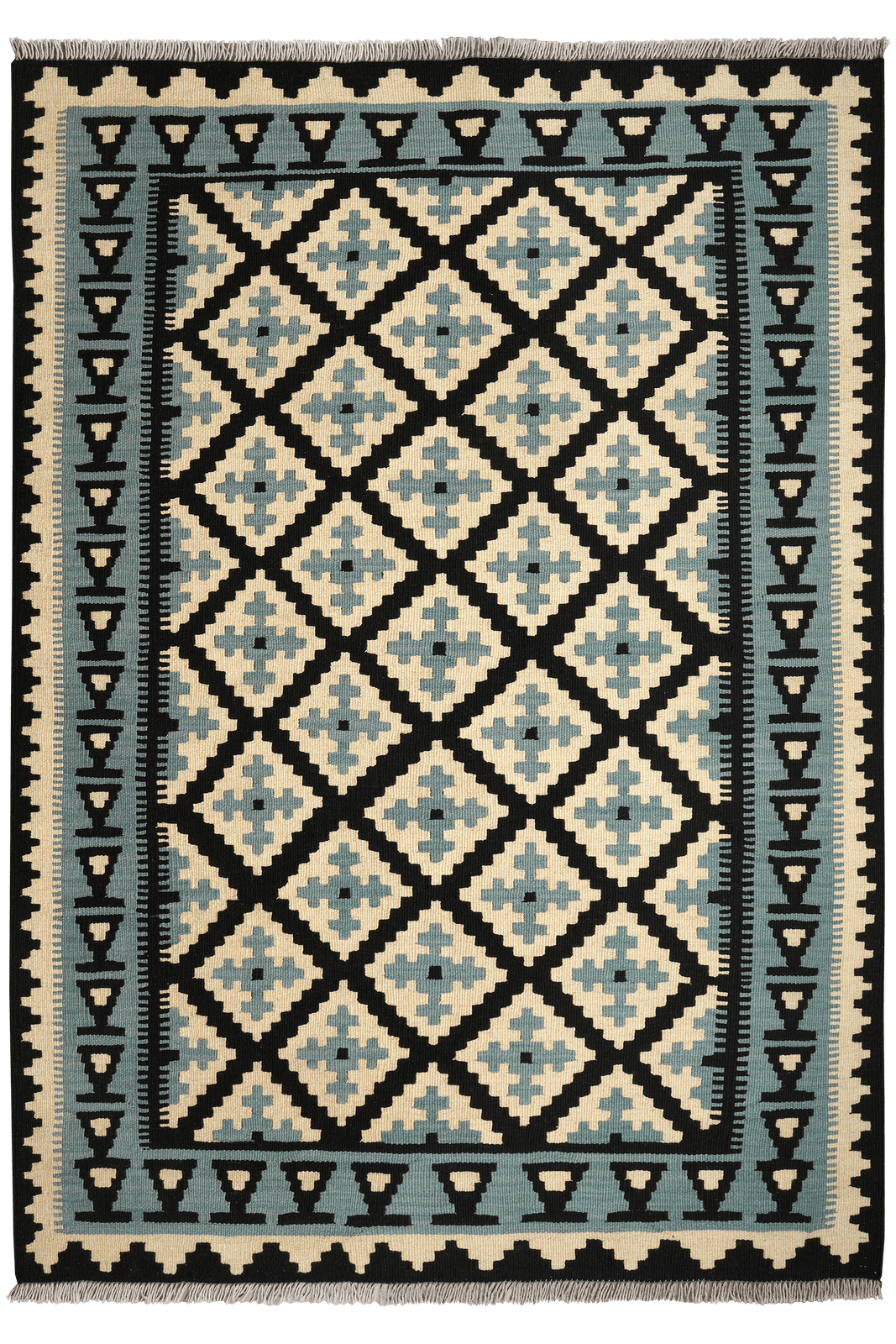 Kelim Gashgai — Handmade, 128x179 cm, Black, 100% Virgin Wool | Main view