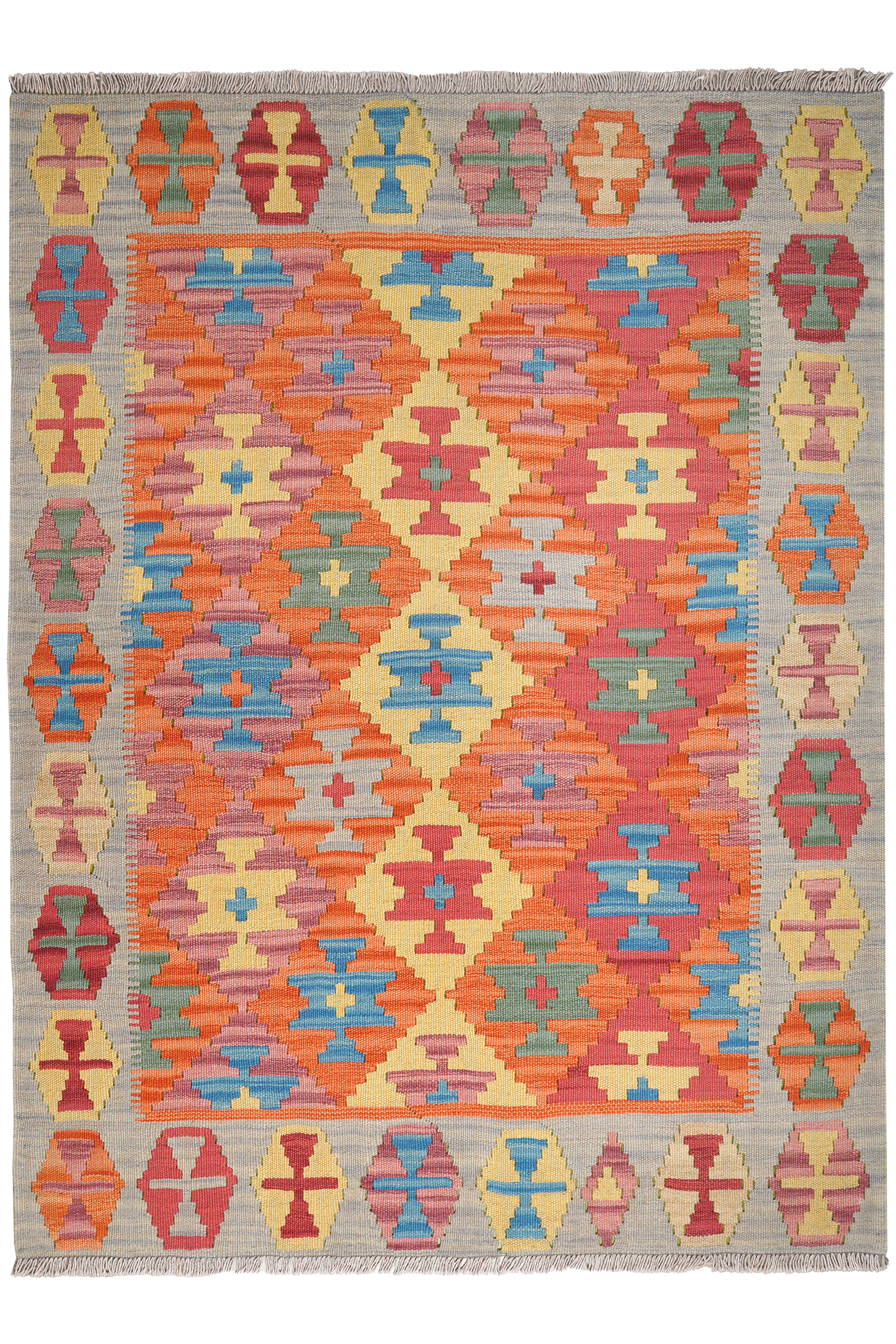 Kelim Gashgai — Handgefertigt, 176x132 cm, Grau, 100% Virgin Wool | Main view