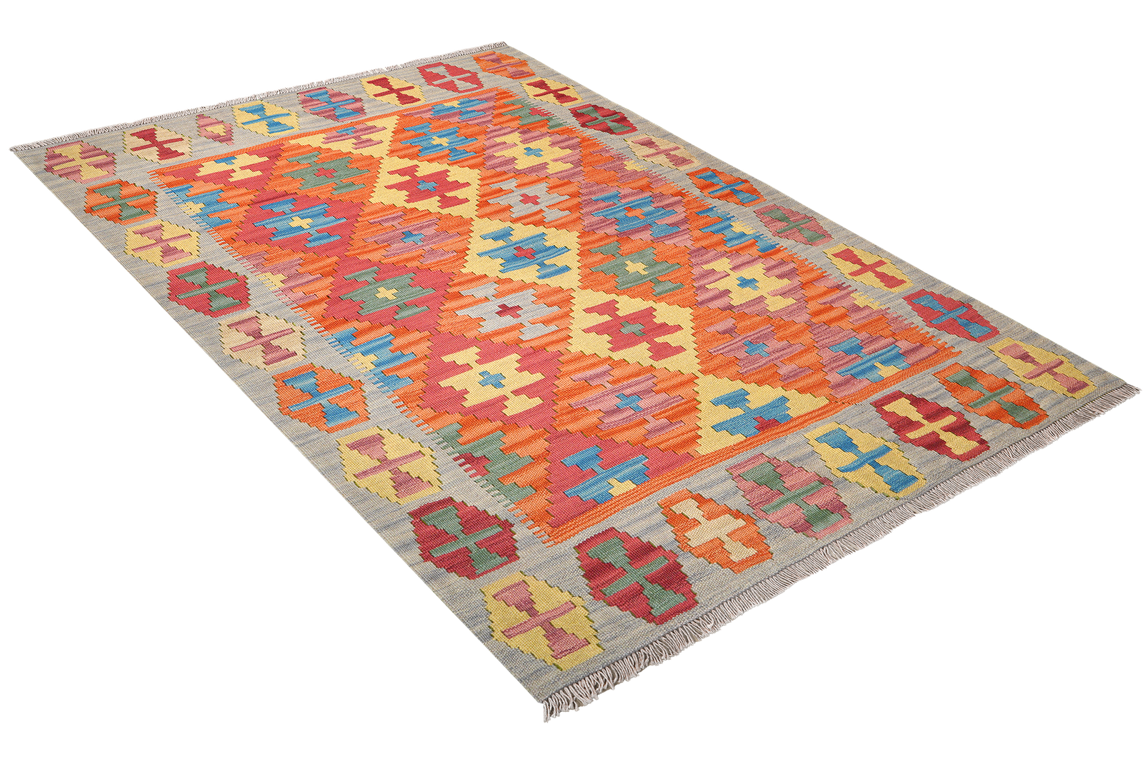 Kelim Gashgai — Handgefertigt, 176x132 cm, Grau, 100% Virgin Wool | View 5