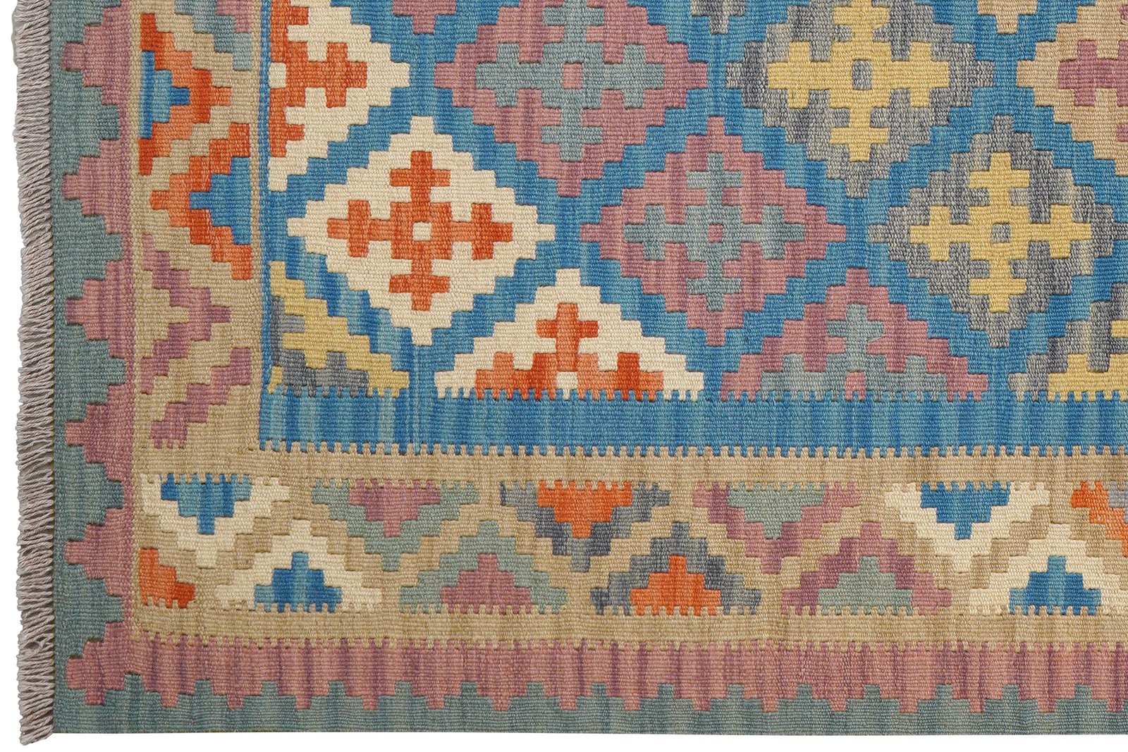 Kelim Gashgai — Handmade, 128x176 cm, Blue, 100% Virgin Wool | View 3