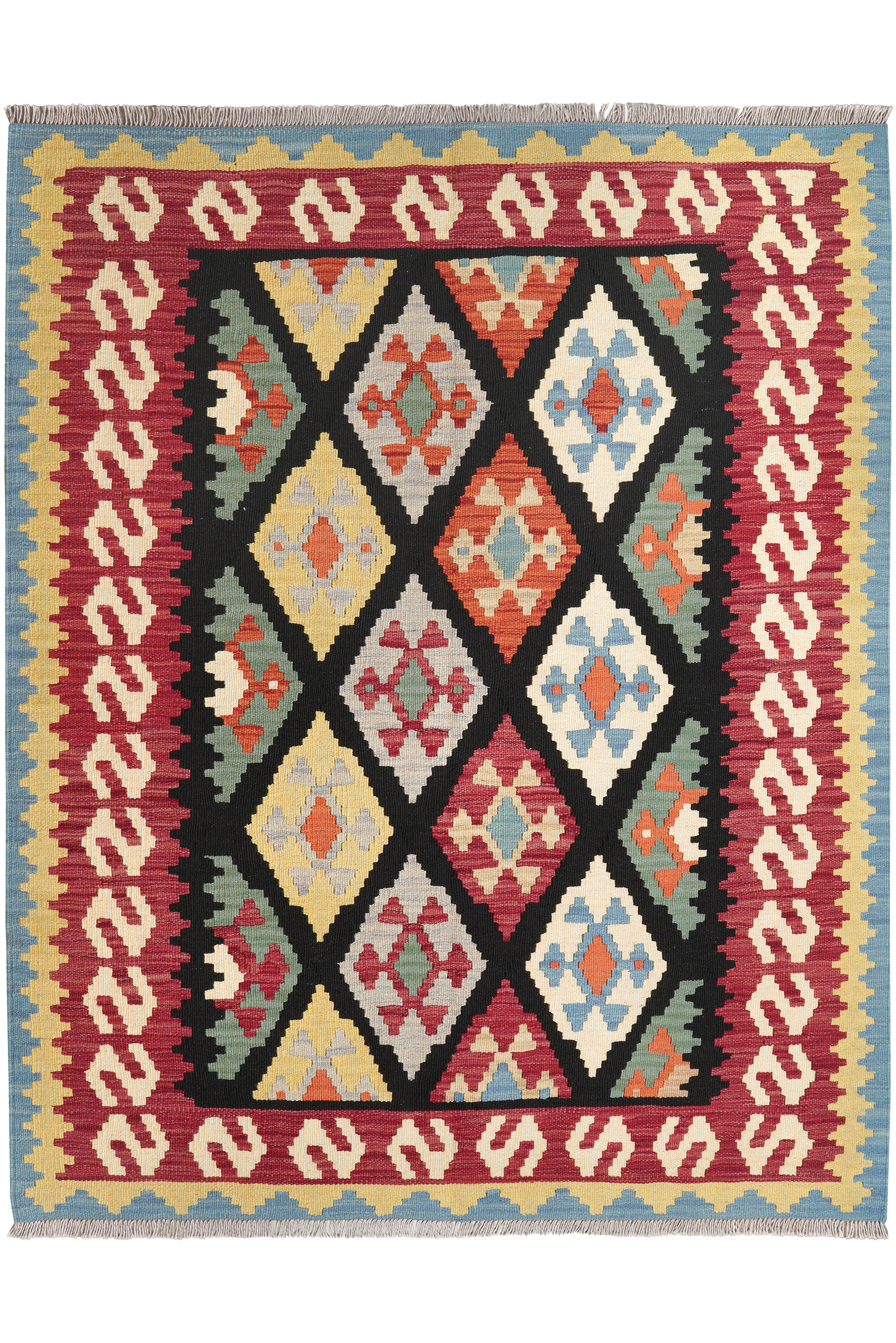 Kelim Gashgai — Handgefertigt, 197x158 cm, Rot, 100% Virgin Wool | Main view