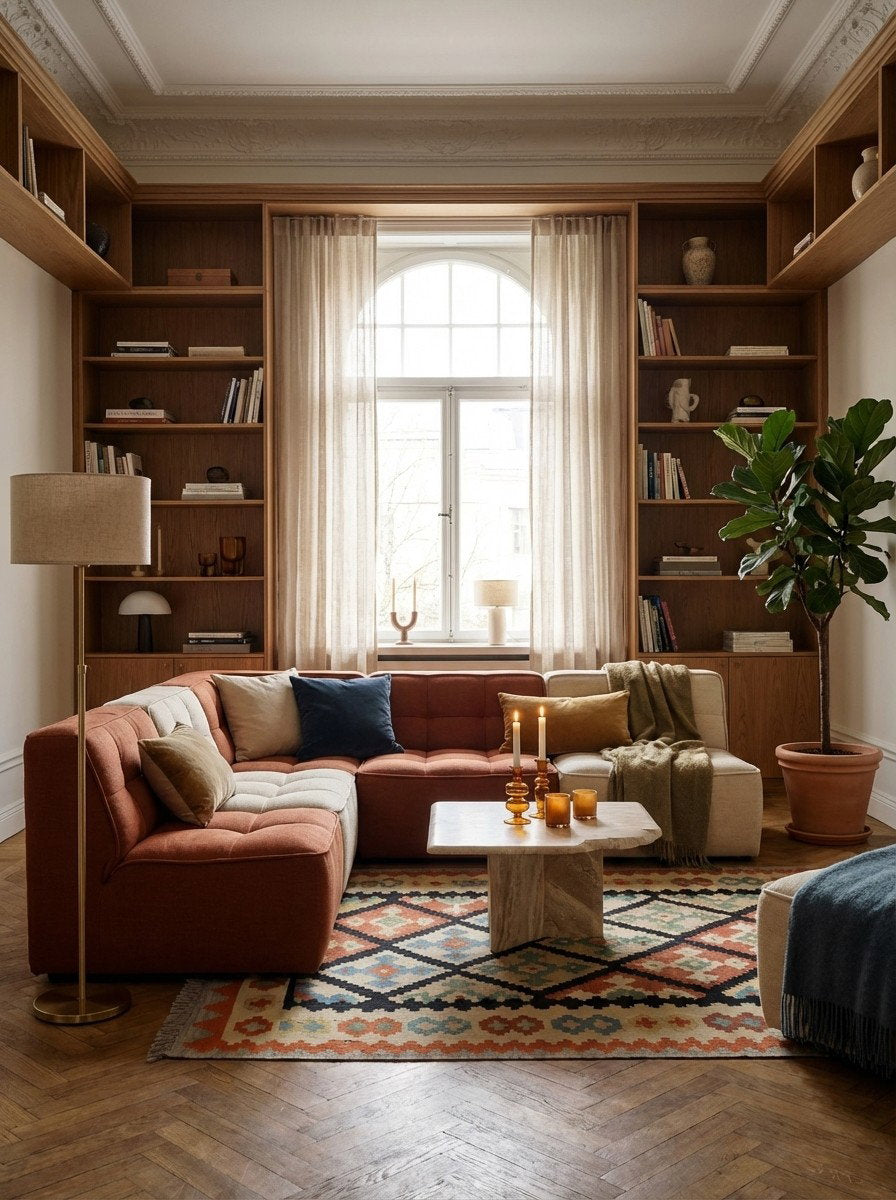 Kelim Gashgai — Handgefertigt, 190x152 cm, Beige, 100% Virgin Wool | Back view