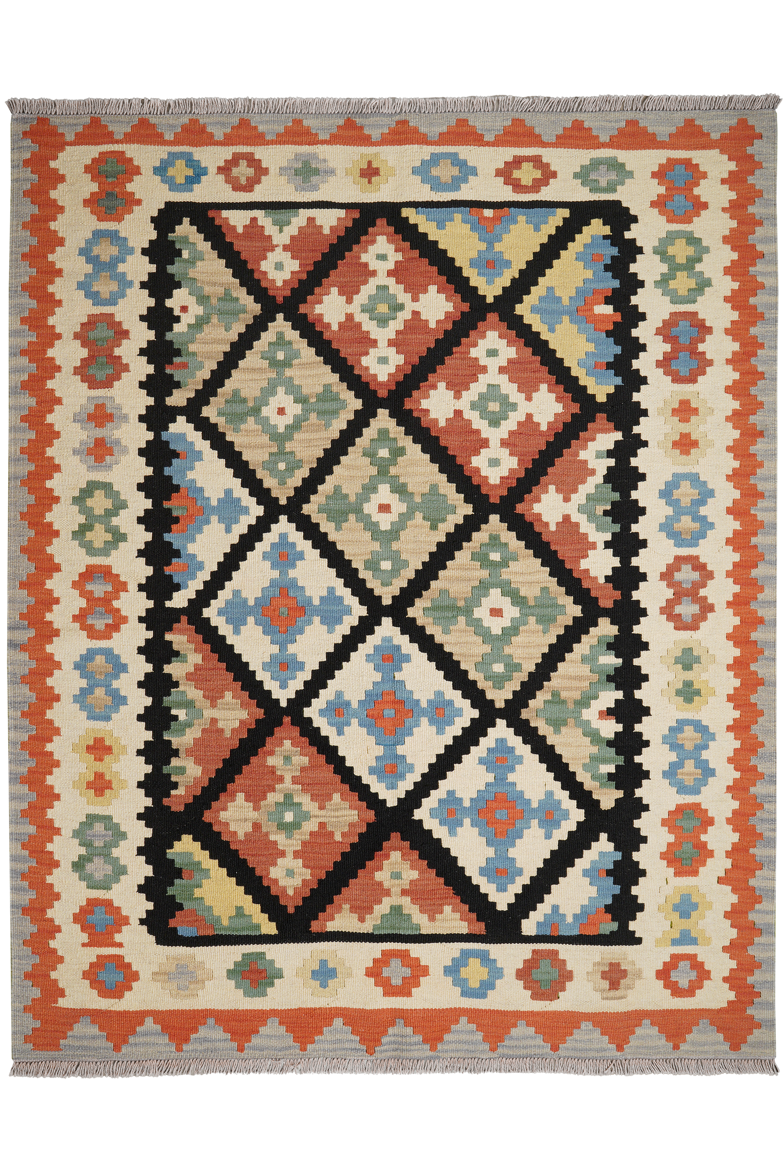 Kelim Gashgai — Handgefertigt, 190x152 cm, Beige, 100% Virgin Wool | Main view