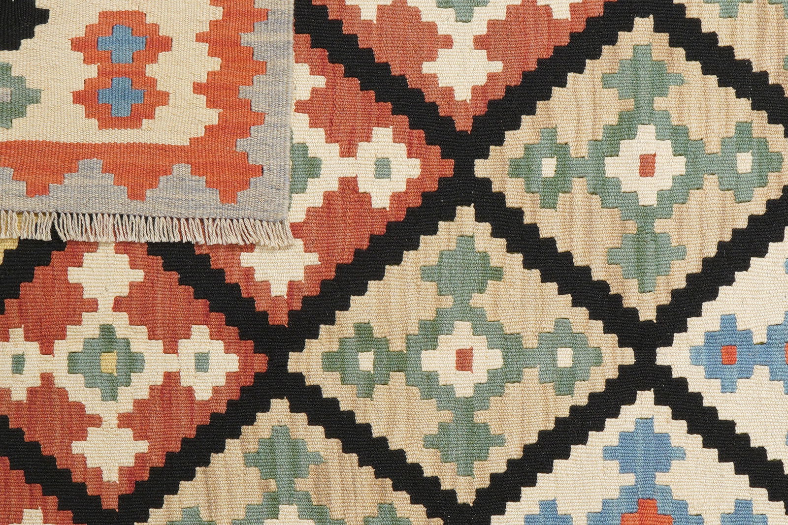 Kelim Gashgai — Handgefertigt, 190x152 cm, Beige, 100% Virgin Wool | View 7