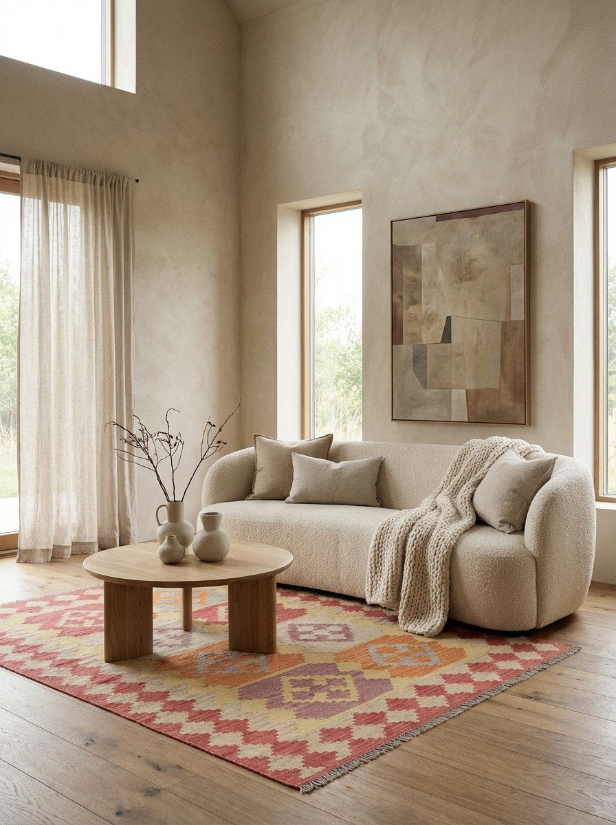 Kelim Gashgai — Handgefertigt, 193x151 cm, Rot, 100% Virgin Wool | Detail view