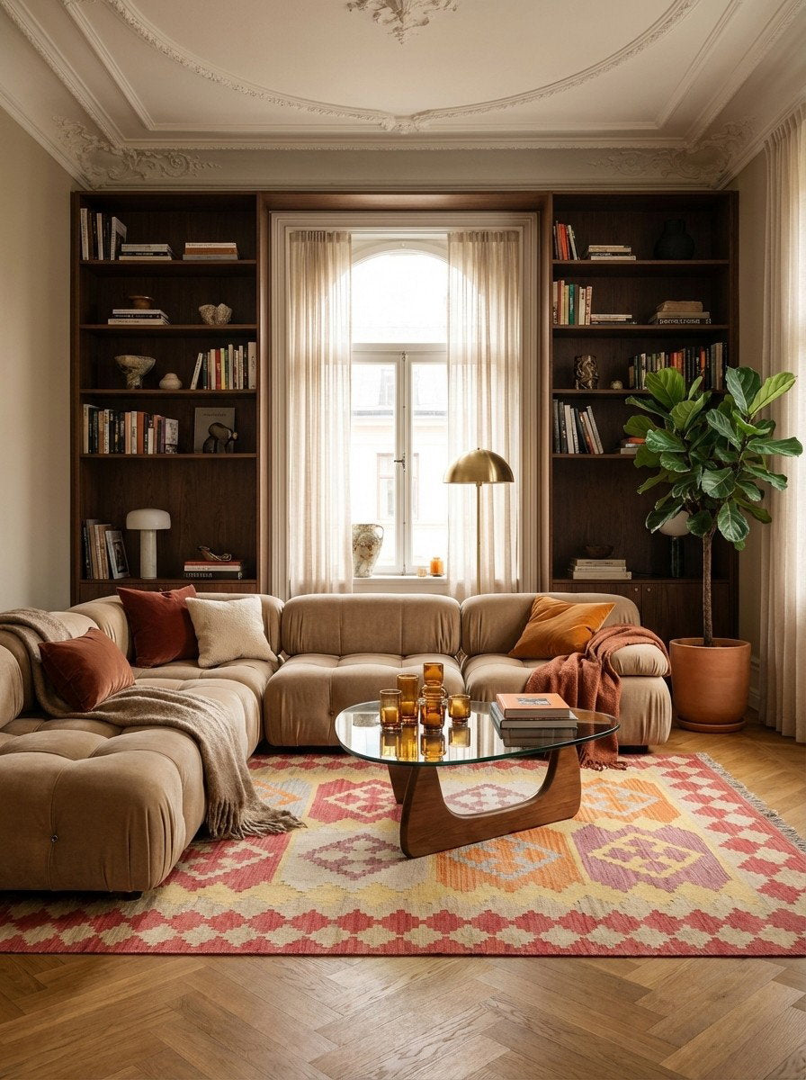 Kelim Gashgai — Handgefertigt, 193x151 cm, Rot, 100% Virgin Wool | Back view