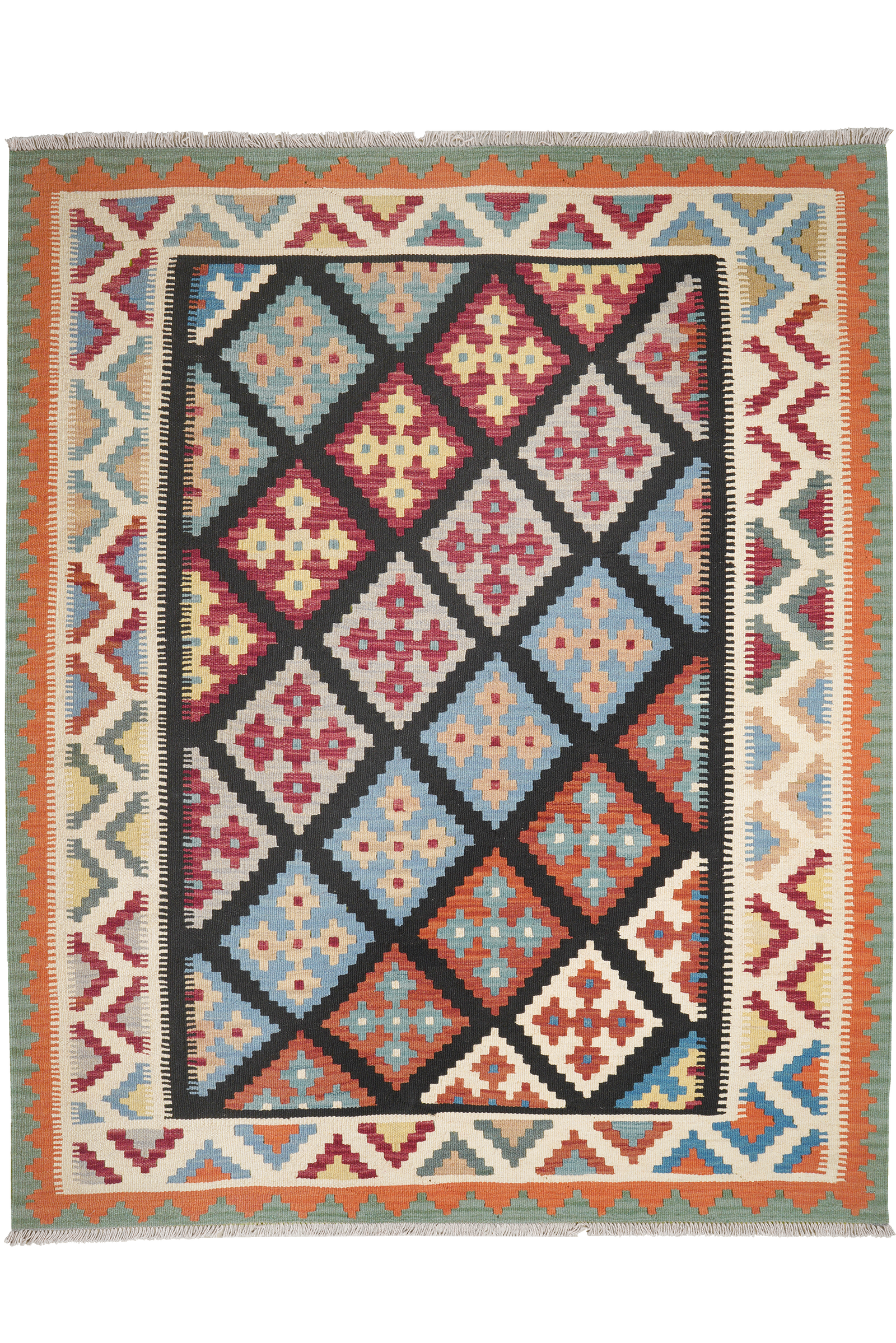 Kelim Gashgai — Handgefertigt, 200x162 cm, Beige, 100% Virgin Wool | Main view