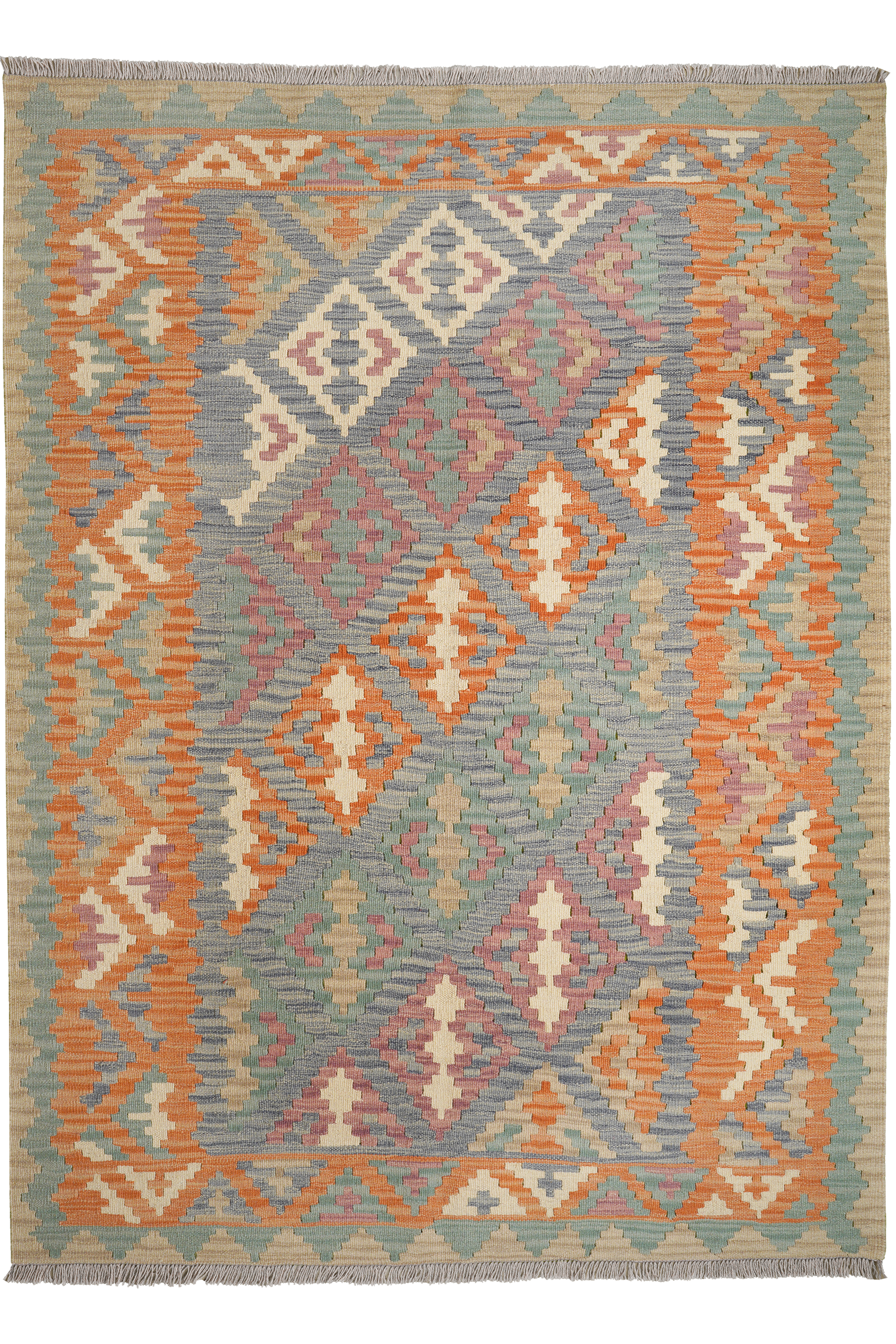 Kelim Gashgai — Handgefertigt, 213x158 cm, Orange, 100% Virgin Wool | Main view