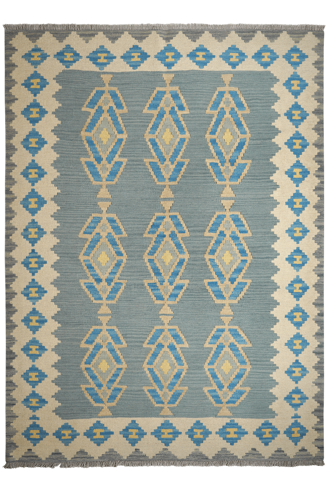 Kelim Gashgai — Handmade, 176x241 cm, Green, 100% Virgin Wool | Main view