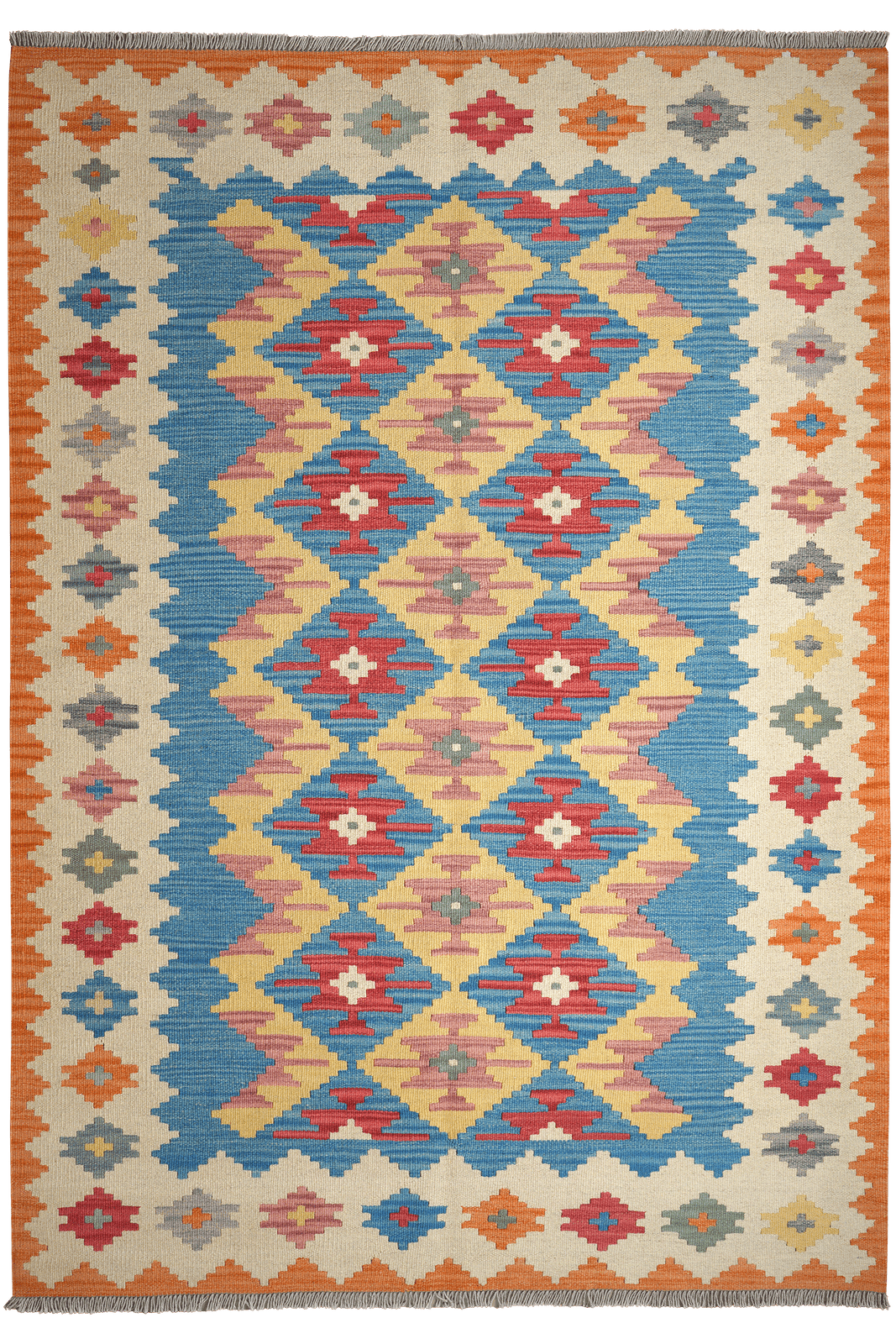 Kelim Gashgai — Handmade, 171x246 cm, Blue, 100% Virgin Wool | Main view