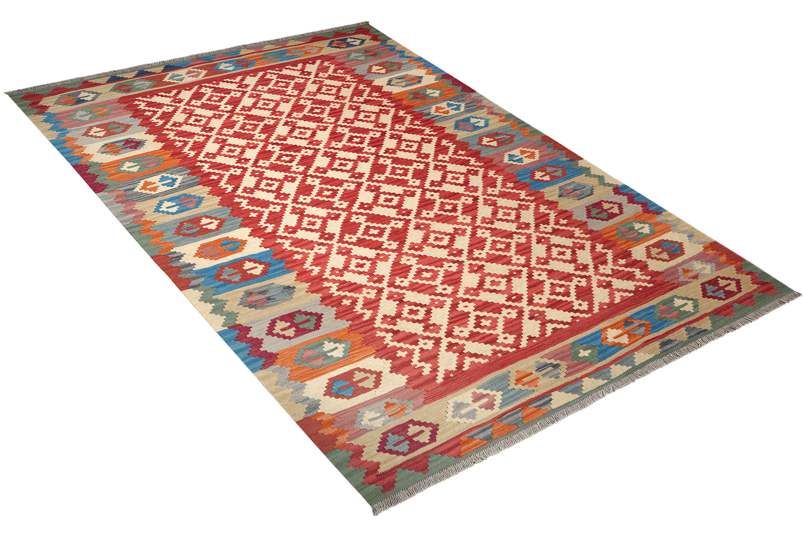 Kelim Gashgai — Handmade, 173x252 cm, Red, 100% Virgin Wool | View 4