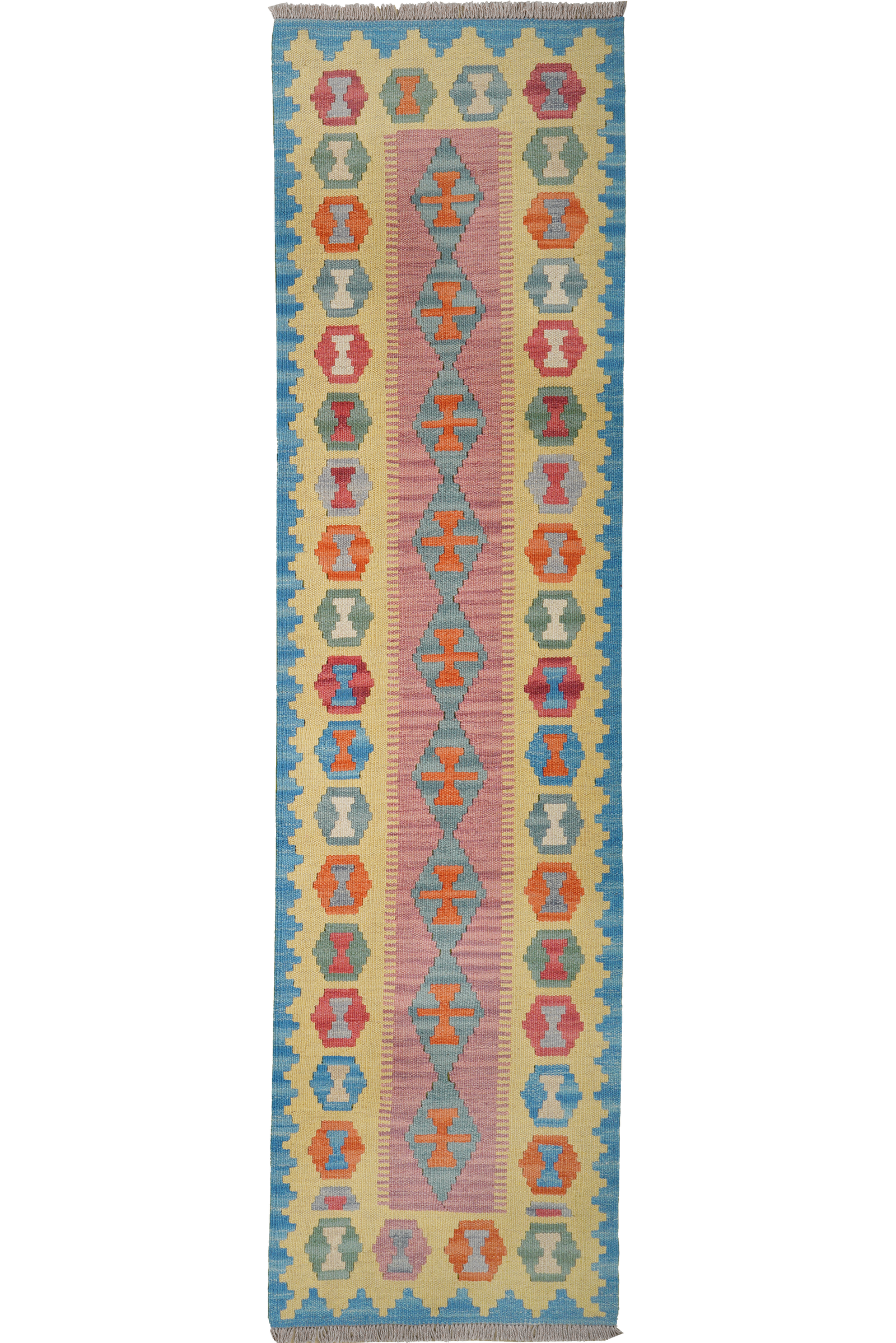 Kelim Gashgai — Handgefertigt, 239x64 cm, Gelb, 100% Virgin Wool | Main view