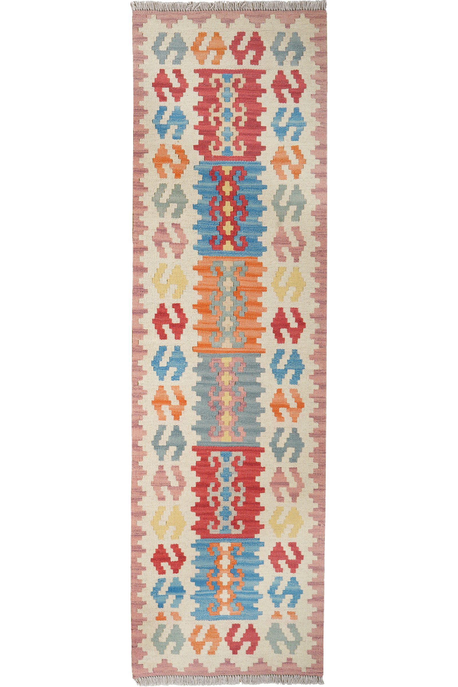 Kelim Gashgai — Handgefertigt, 194x57 cm, Beige, 100% Virgin Wool | Main view