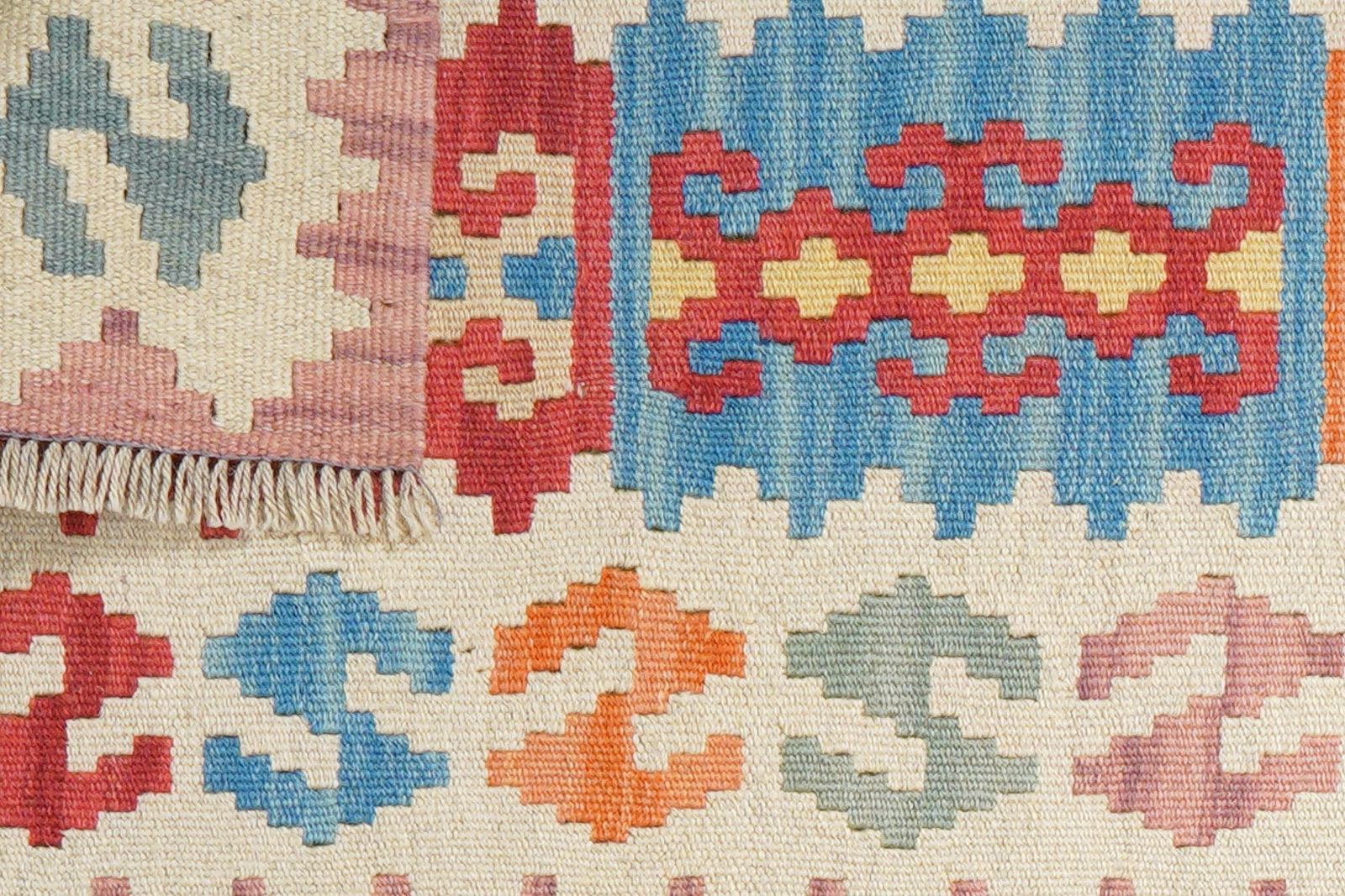 Kelim Gashgai — Handgefertigt, 194x57 cm, Beige, 100% Virgin Wool | View 7