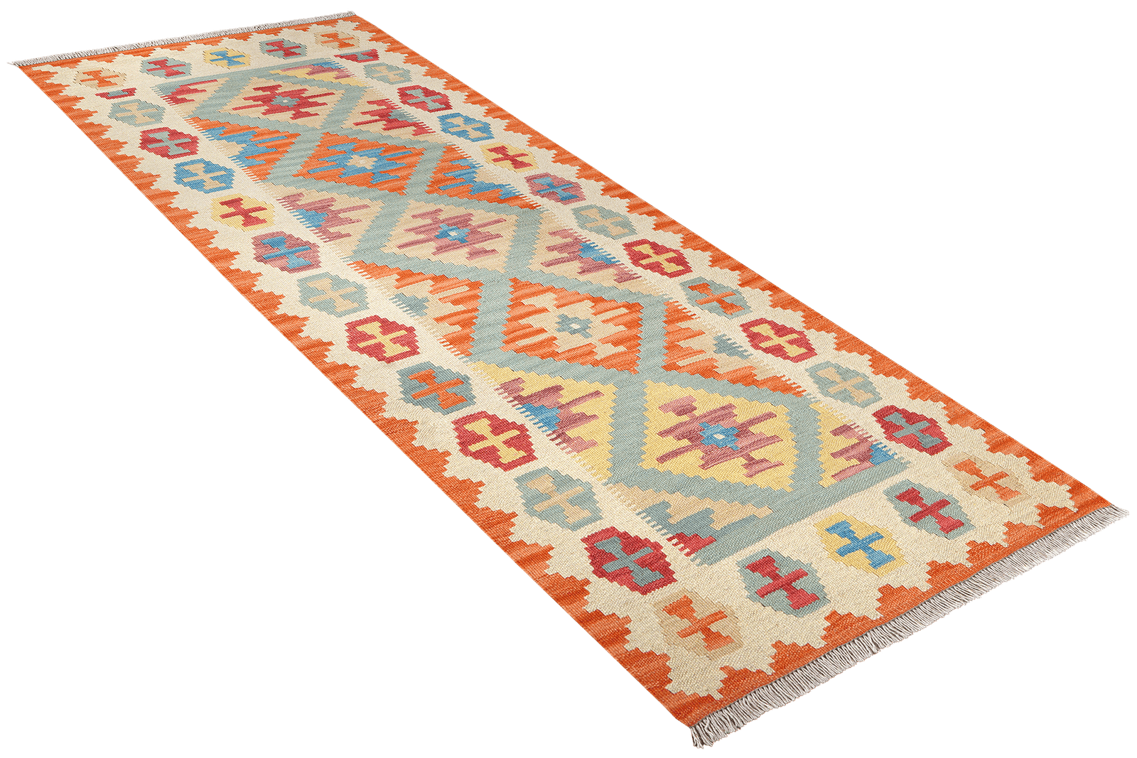 Kelim Gashgai — Handmade, 83x200 cm, Green, 100% Virgin Wool | View 4