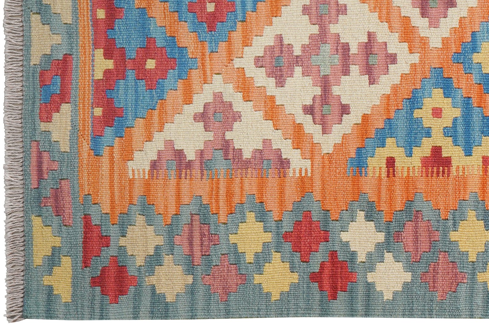 Kelim Gashgai — Handmade, 83x199 cm, Orange, 100% Virgin Wool | View 3