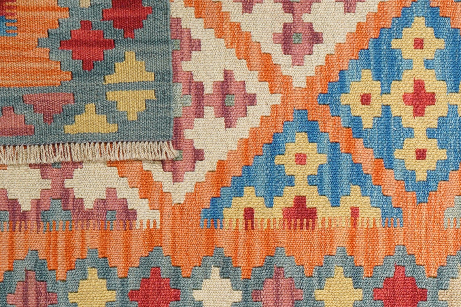 Kelim Gashgai — Handmade, 83x199 cm, Orange, 100% Virgin Wool | View 6