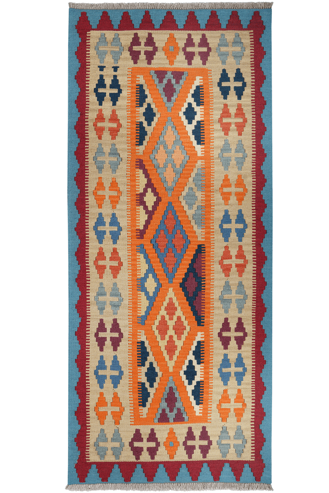 Kelim Gashgai — Handmade, 82x198 cm, Orange, 100% Virgin Wool | Main view