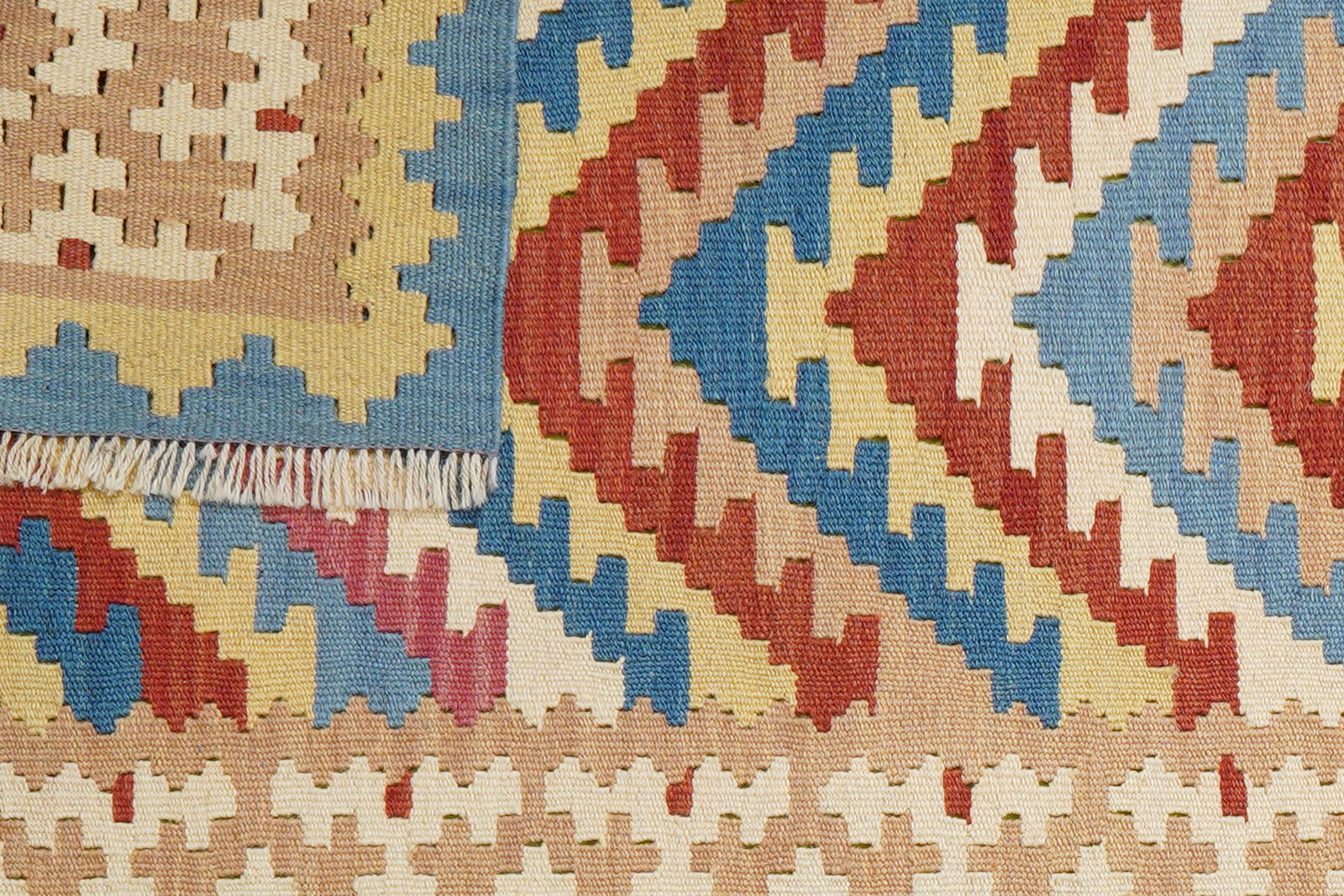 Kelim Gashgai — Handgefertigt, 195x85 cm, Beige, 100% Virgin Wool | View 7