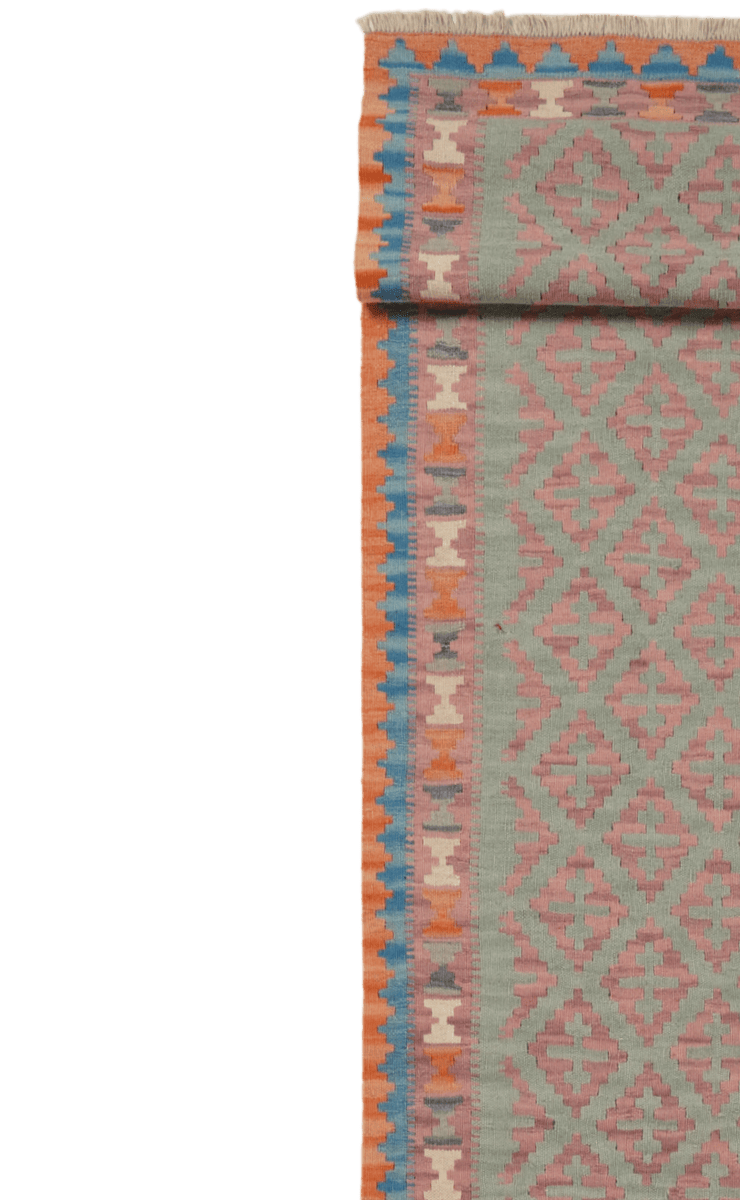 Kelim Gashgai — Handmade, 85x415 cm, Green, 100% Virgin Wool | View 3