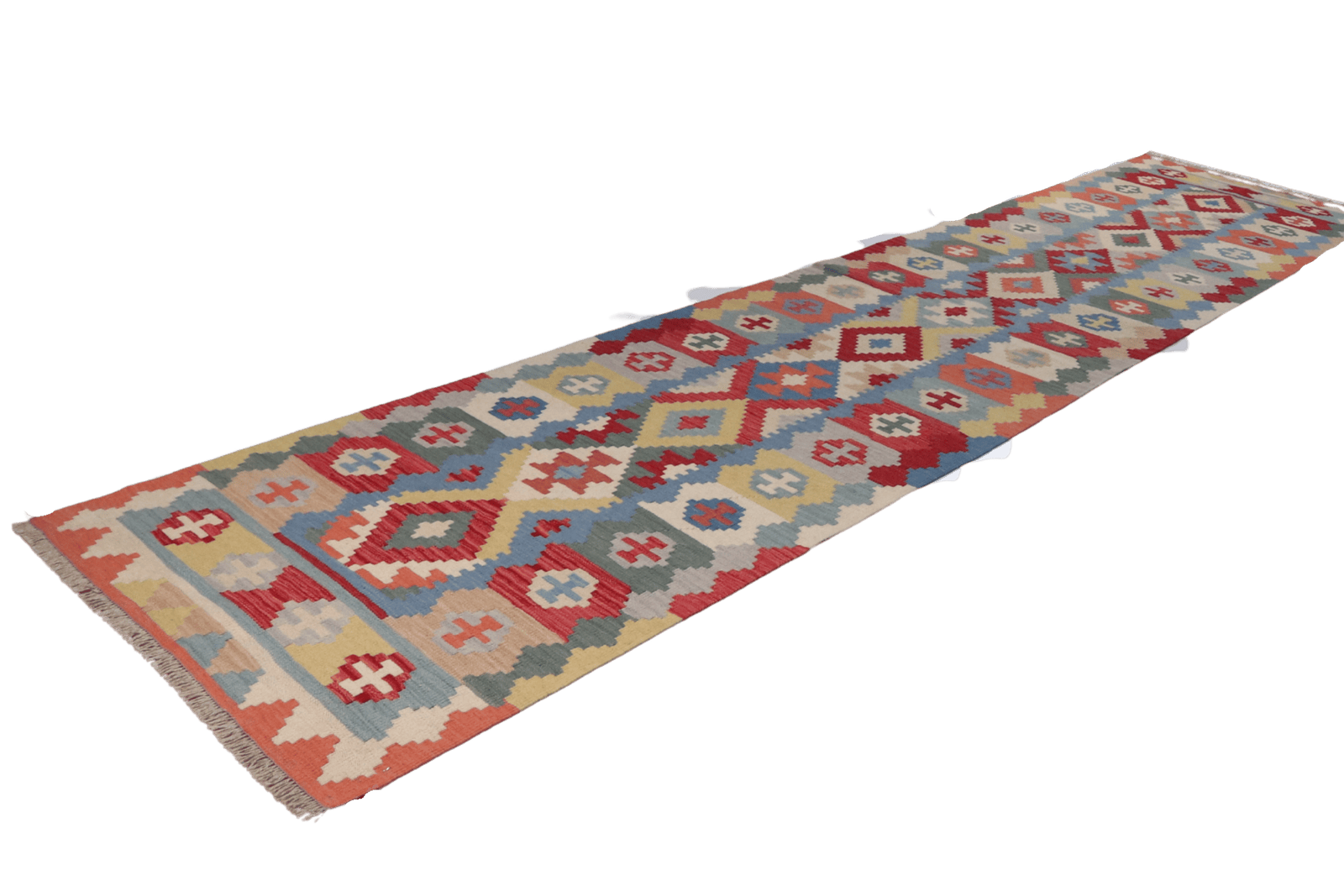 Kelim Gashgai — Handmade, 106x398 cm, Blue, 100% Virgin Wool | View 6