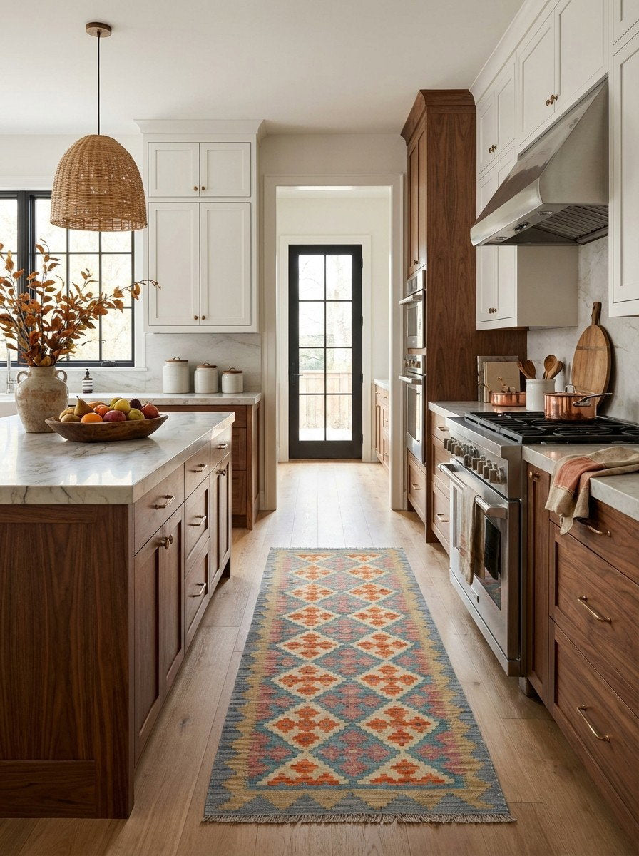 Kelim Gashgai — Handgefertigt, 239x85 cm, Grau, 100% Virgin Wool | Back view