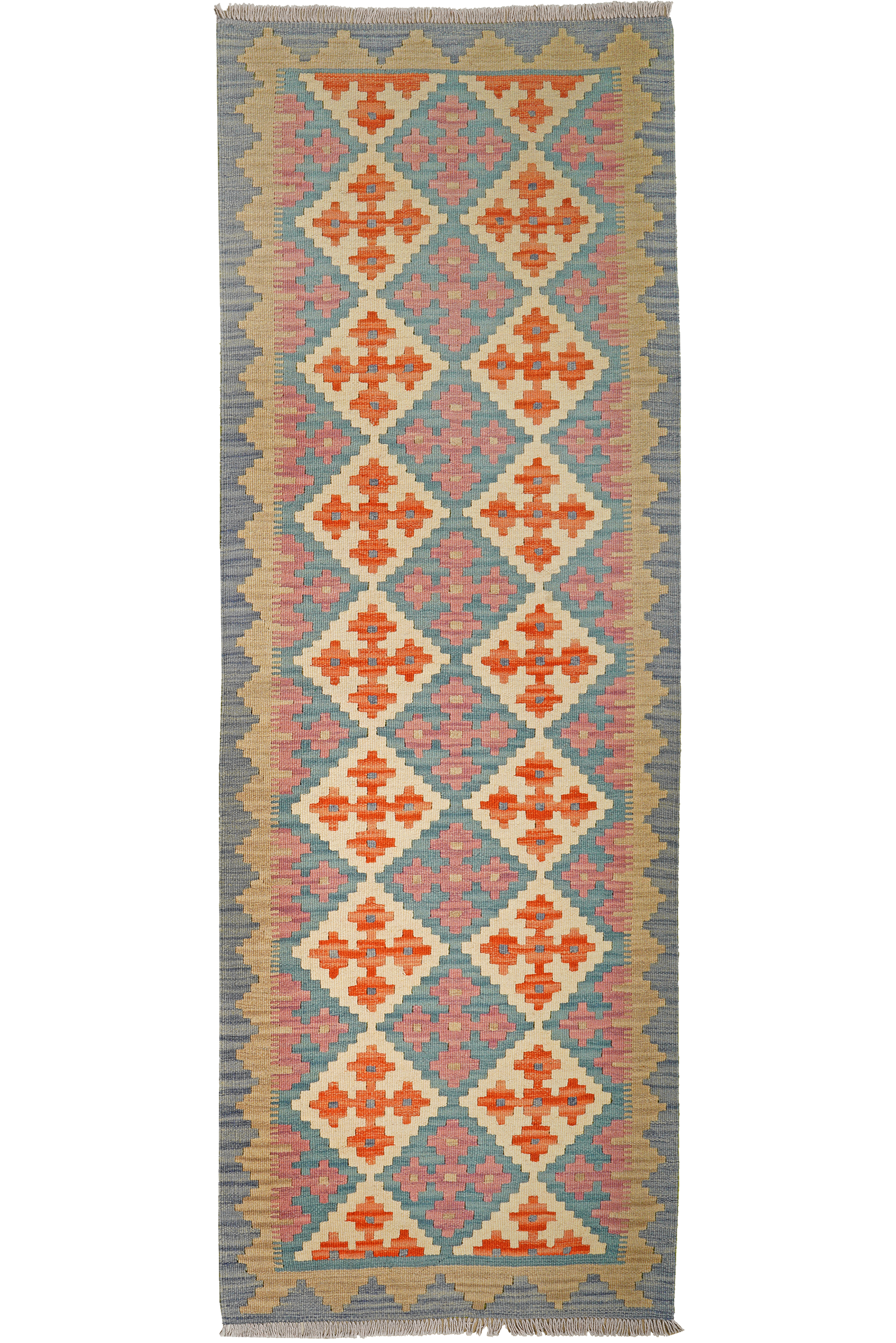 Kelim Gashgai — Handgefertigt, 239x85 cm, Grau, 100% Virgin Wool | Main view