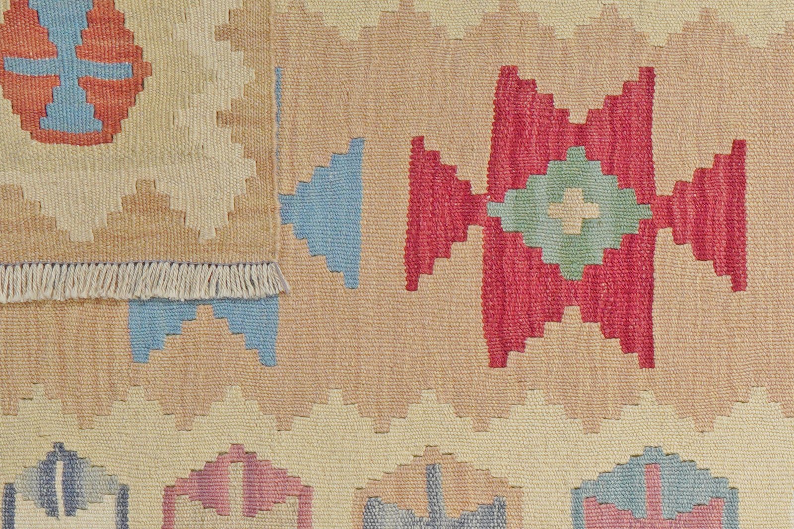 Kelim Gashgai — Handmade, 86x297 cm, Beige, 100% Virgin Wool | View 6