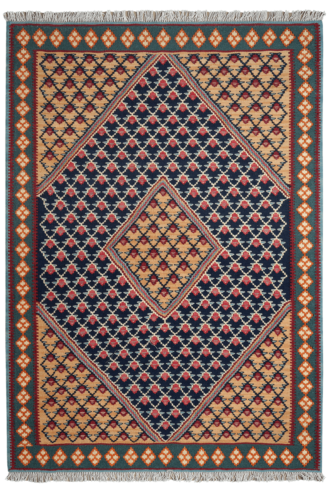 Kelim Senneh — Handmade, 105x148 cm, Blue, 100% Virgin Wool | Main view