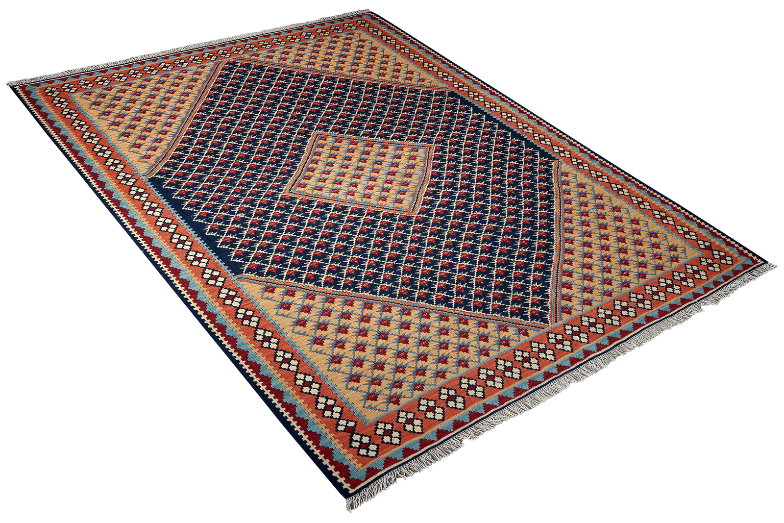 Kelim Senneh — Handmade, 153x193 cm, Blue, 100% Virgin Wool | View 4