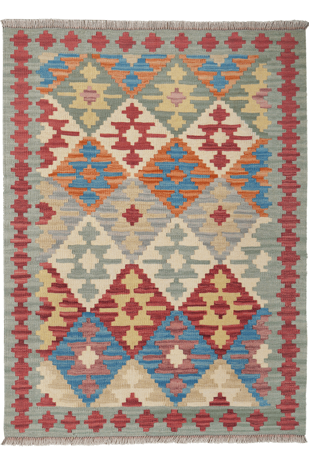 Kelim Gashgai — Handmade, 105x142 cm, Grey, 100% Virgin Wool | Main view