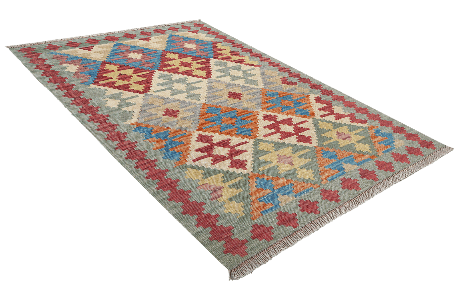 Kelim Gashgai — Handmade, 105x142 cm, Grey, 100% Virgin Wool | View 4
