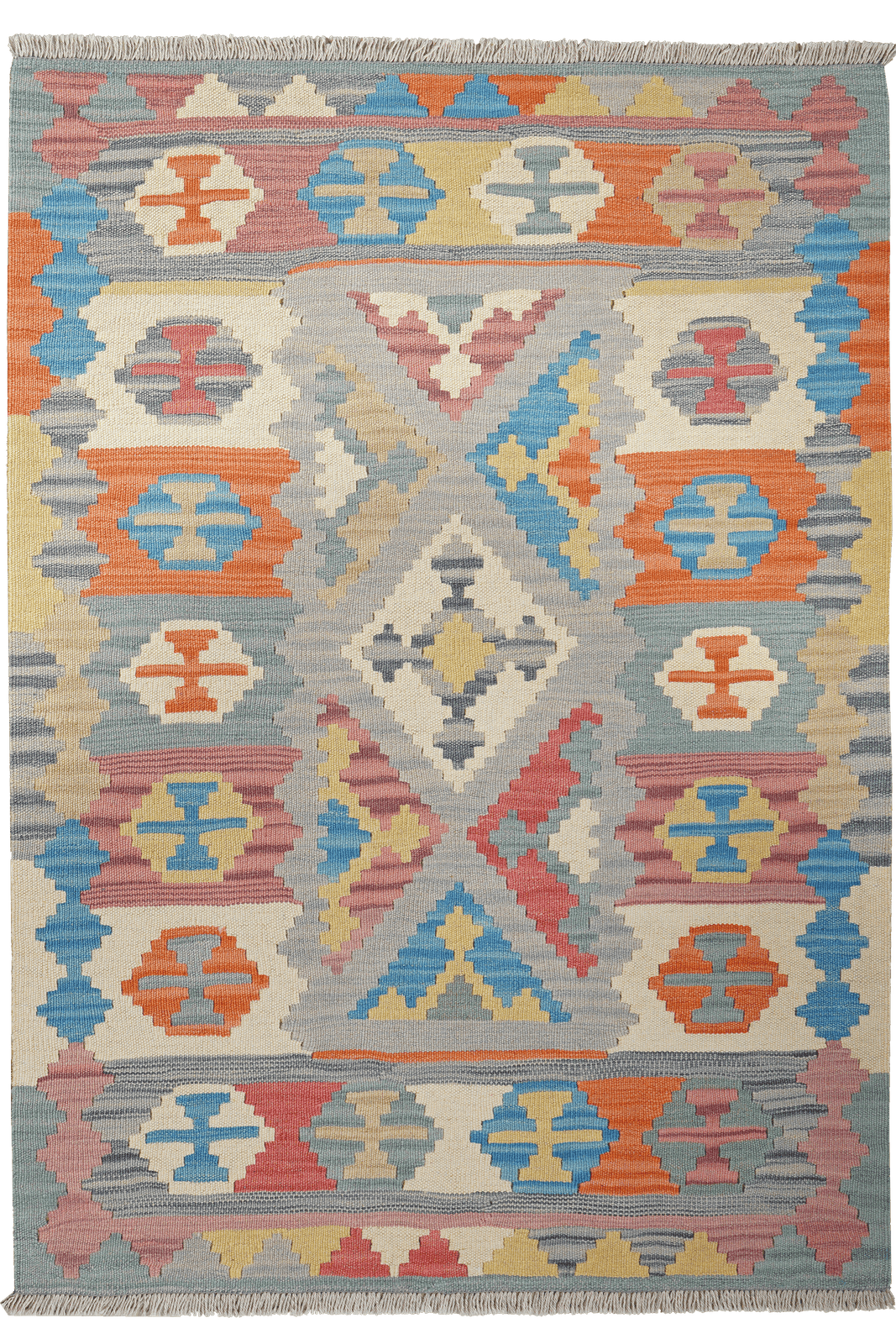 Kelim Gashgai — Handmade, 106x153 cm, Grey, 100% Virgin Wool | Main view