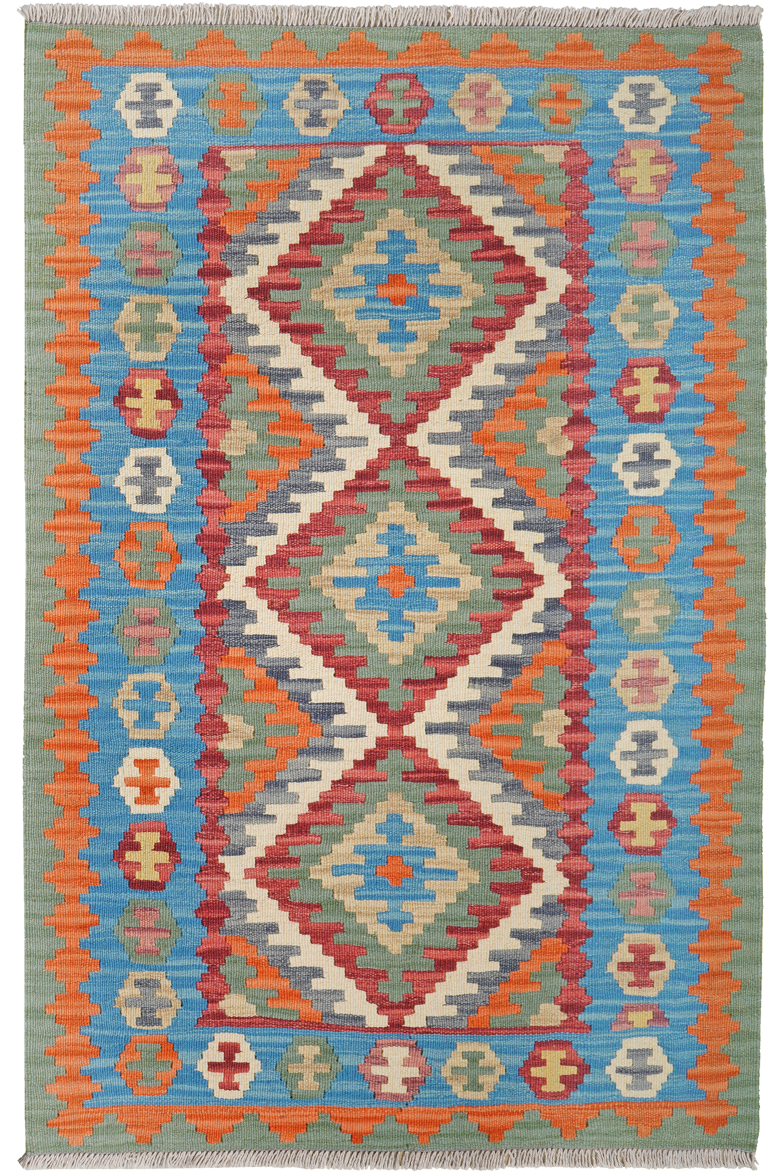 Kelim Gashgai — Handgefertigt, 159x105 cm, Blau, 100% Virgin Wool | Main view