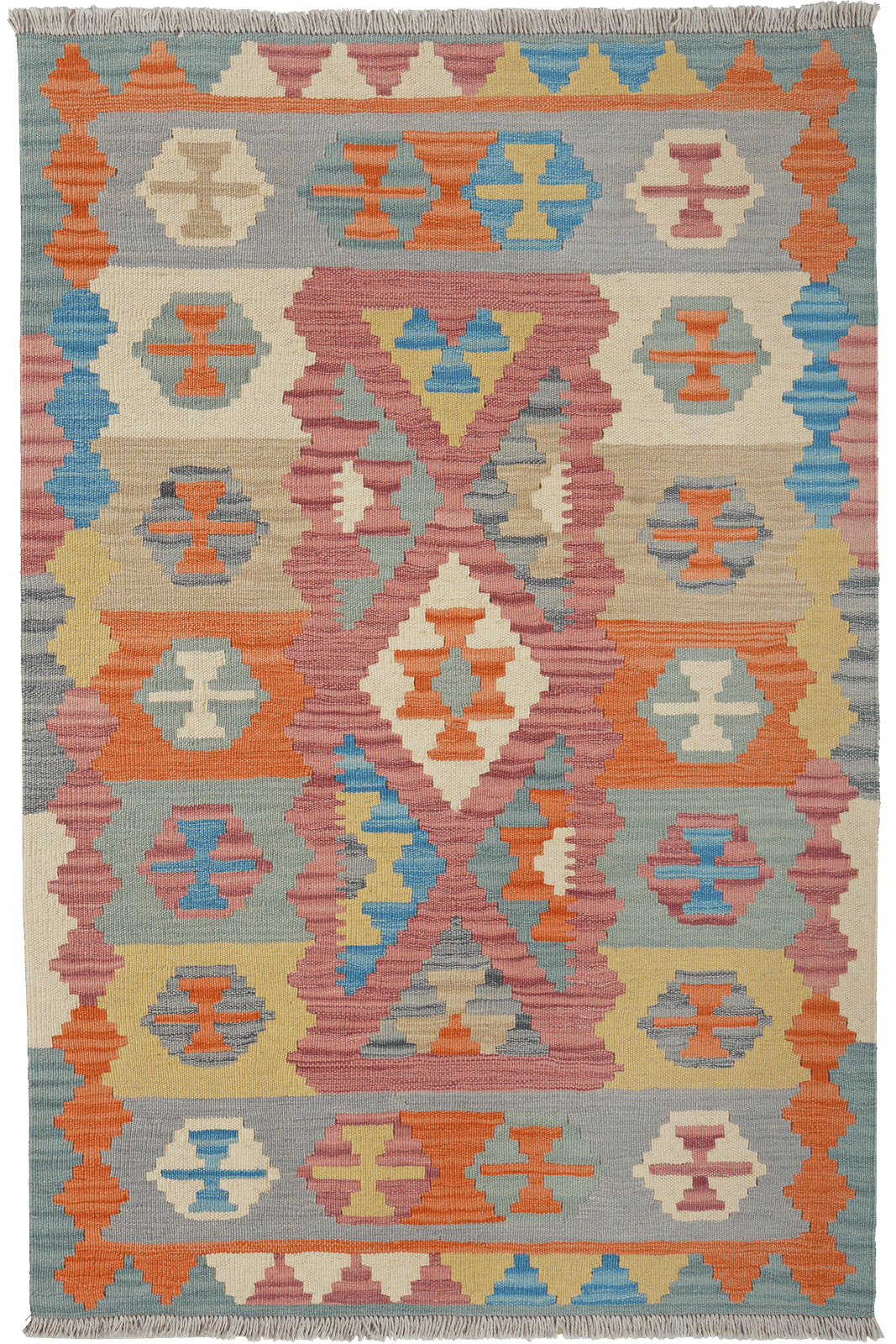 Kelim Gashgai — Handmade, 104x155 cm, Pink, 100% Virgin Wool | Main view