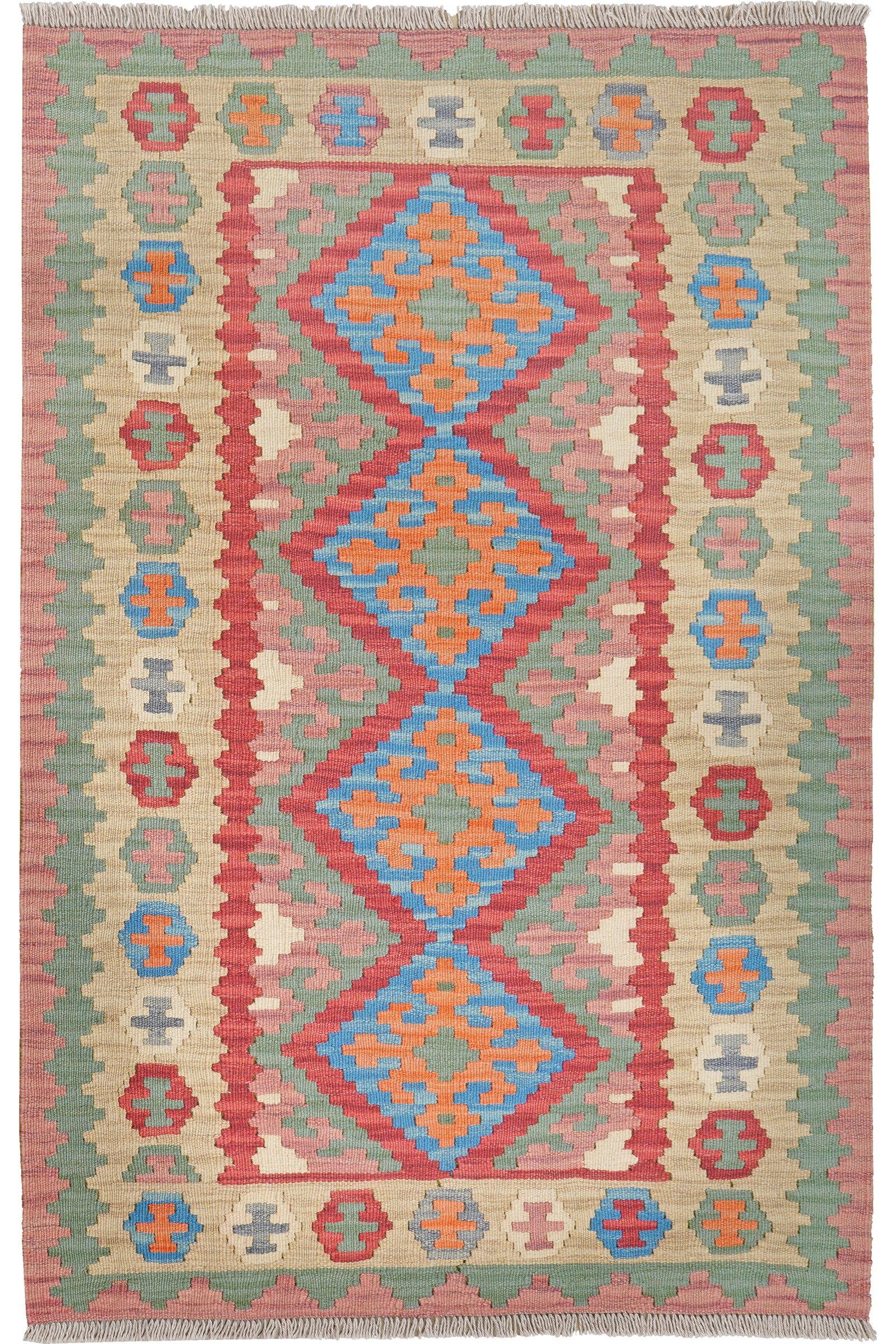 Kelim Gashgai — Handgefertigt, 159x104 cm, Beige, 100% Virgin Wool | Main view