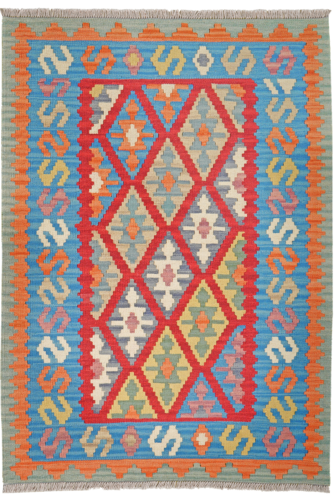 Kelim Gashgai — Handmade, 107x149 cm, Red, 100% Virgin Wool | Main view
