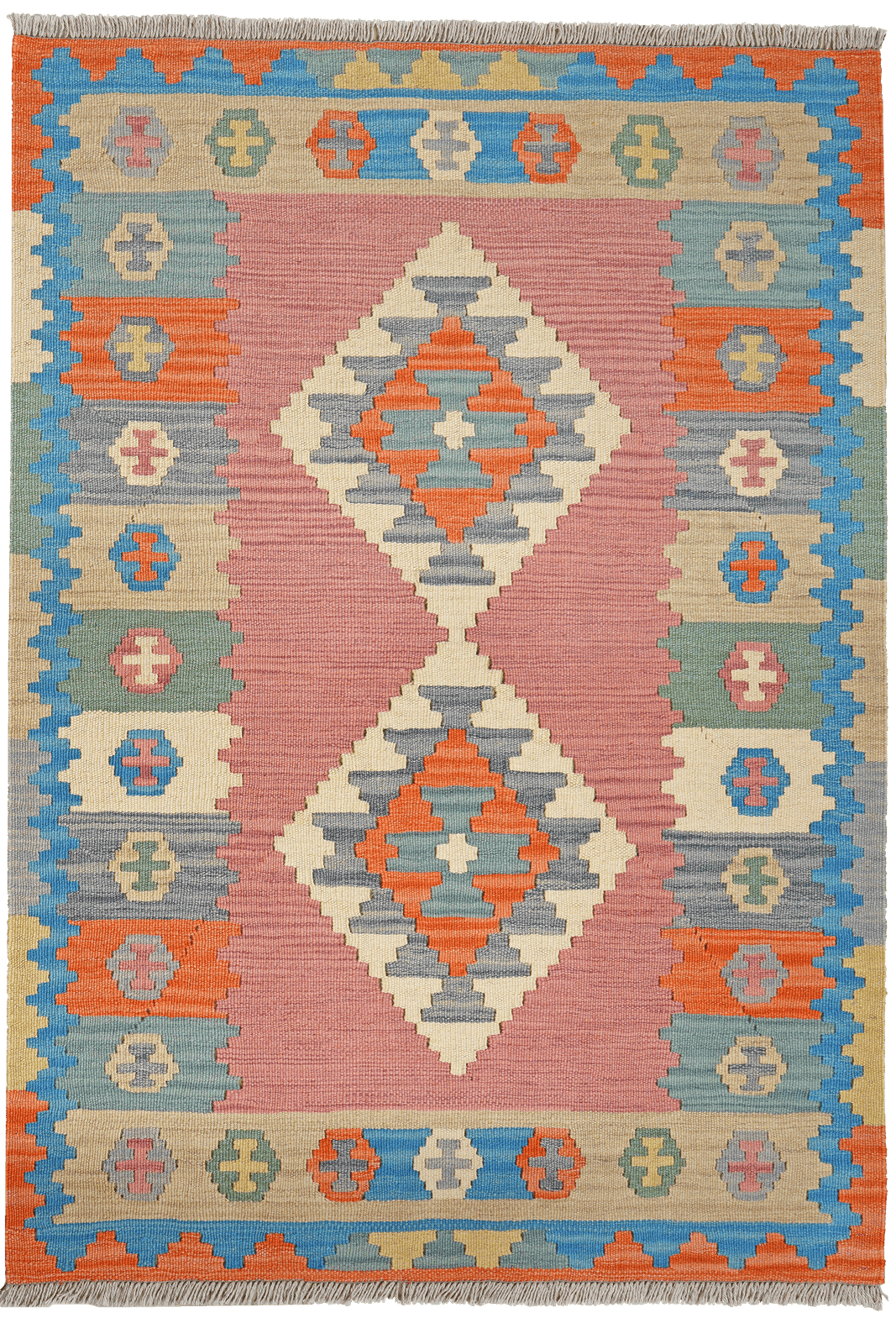 Kelim Gashgai — Handmade, 106x150 cm, Pink, 100% Virgin Wool | Main view