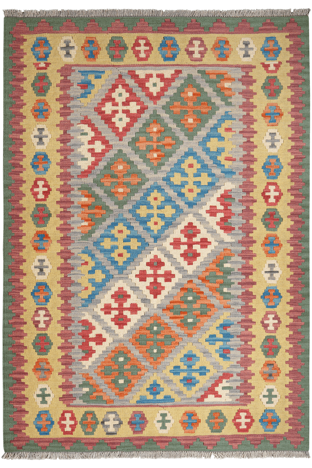 Kelim Gashgai — Handmade, 124x175 cm, Grey, 100% Virgin Wool | Main view