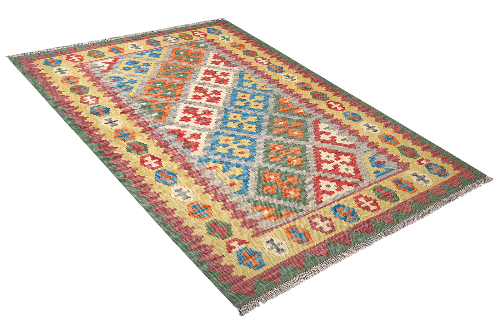 Kelim Gashgai — Handmade, 124x175 cm, Grey, 100% Virgin Wool | View 4