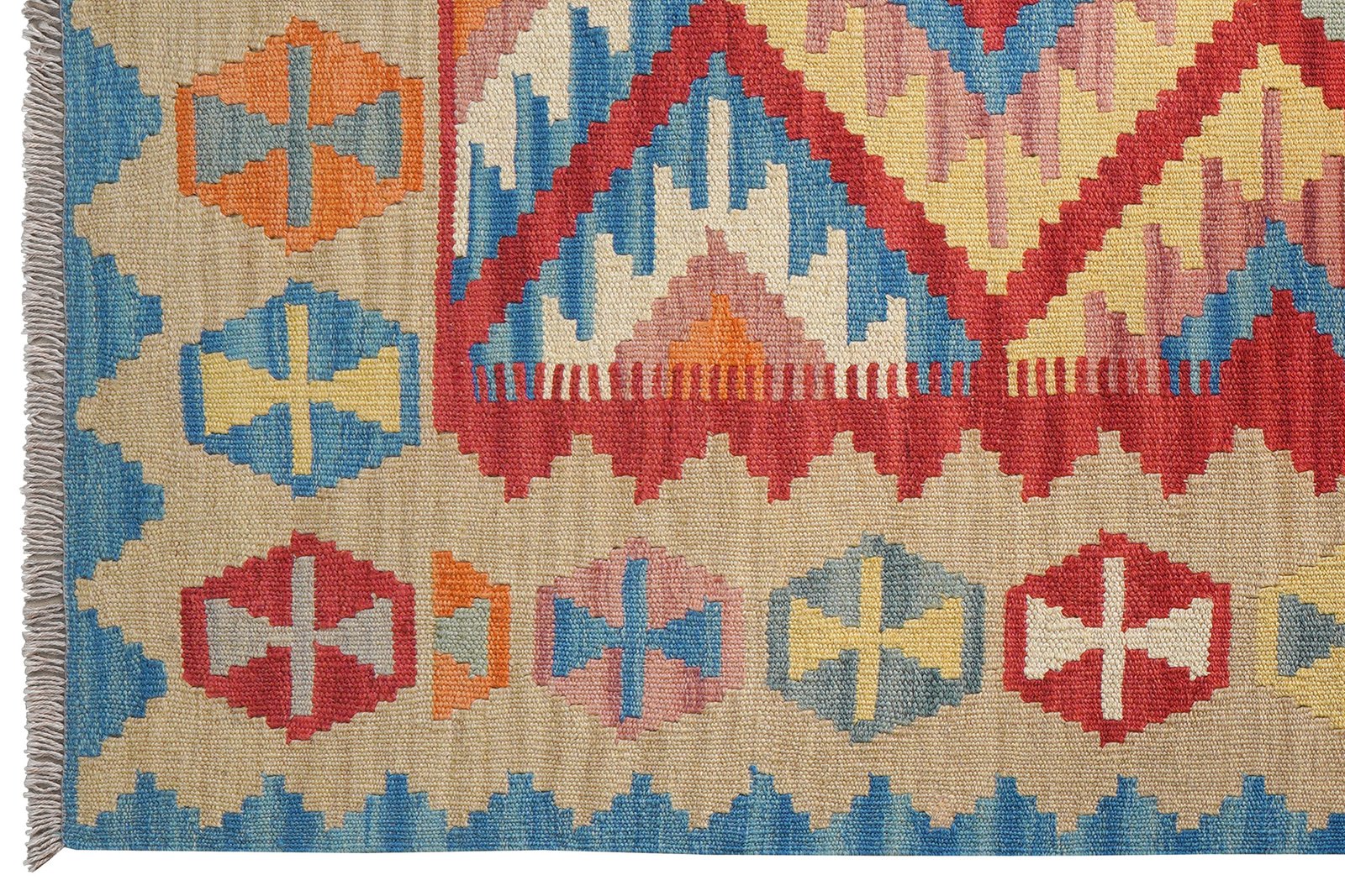 Kelim Gashgai — Handmade, 129x182 cm, Red, 100% Virgin Wool | View 3