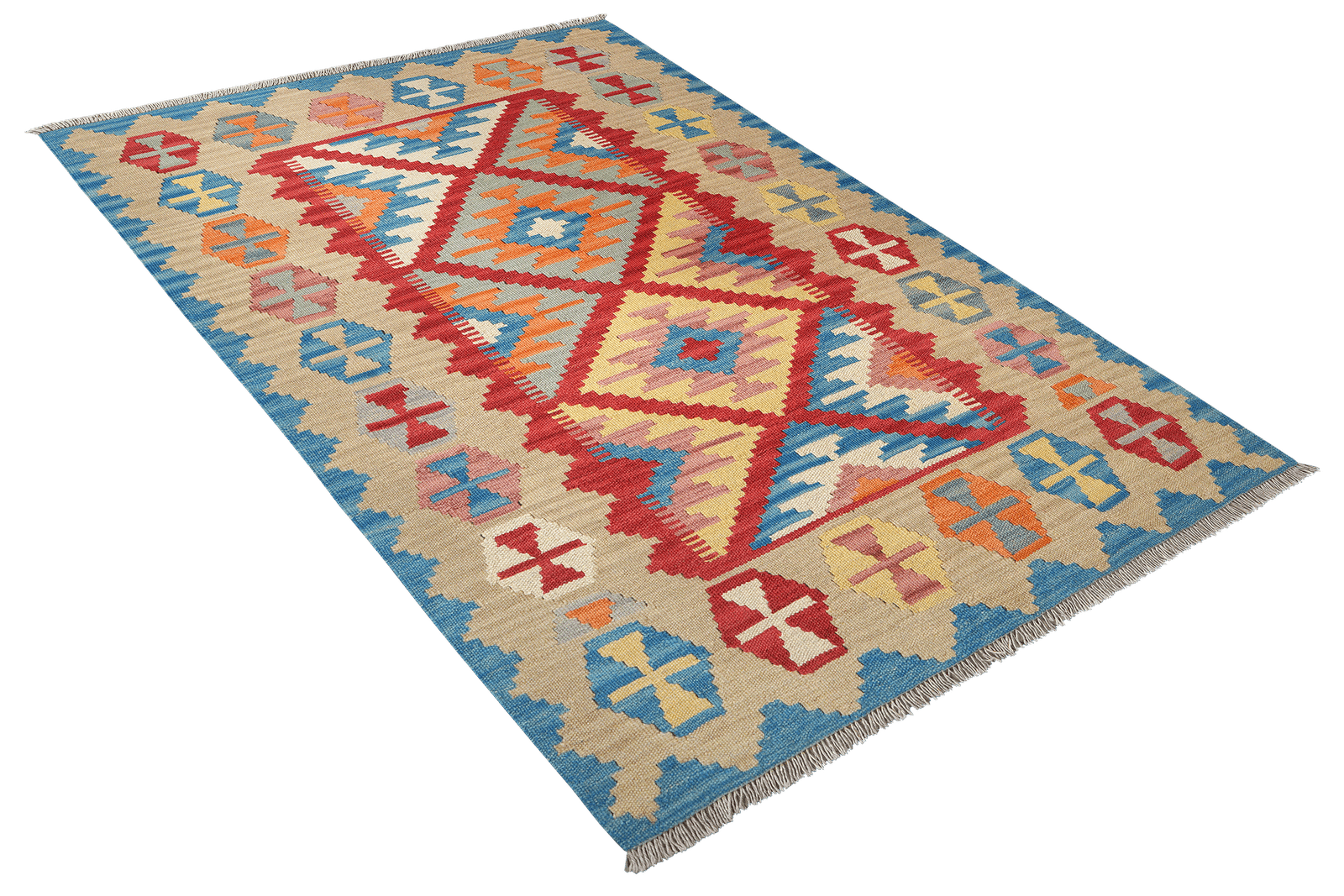 Kelim Gashgai — Handmade, 129x182 cm, Red, 100% Virgin Wool | View 4