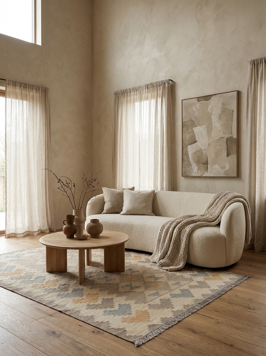 Kelim Gashgai — Handmade, 120x169 cm, Beige, 100% Virgin Wool | Detail view