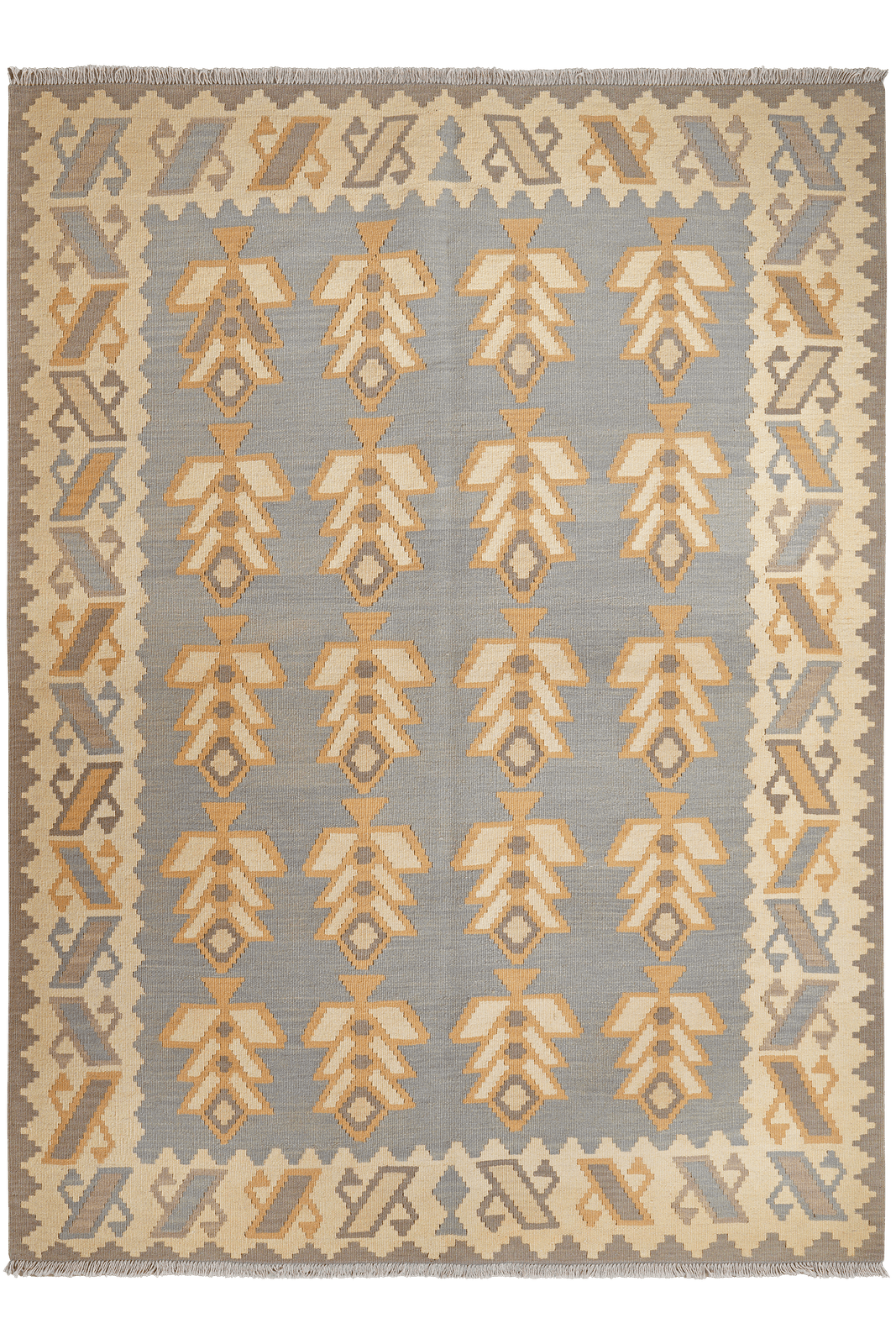 Kelim Gashgai — Handmade, 176x236 cm, Grey, 100% Virgin Wool | Main view