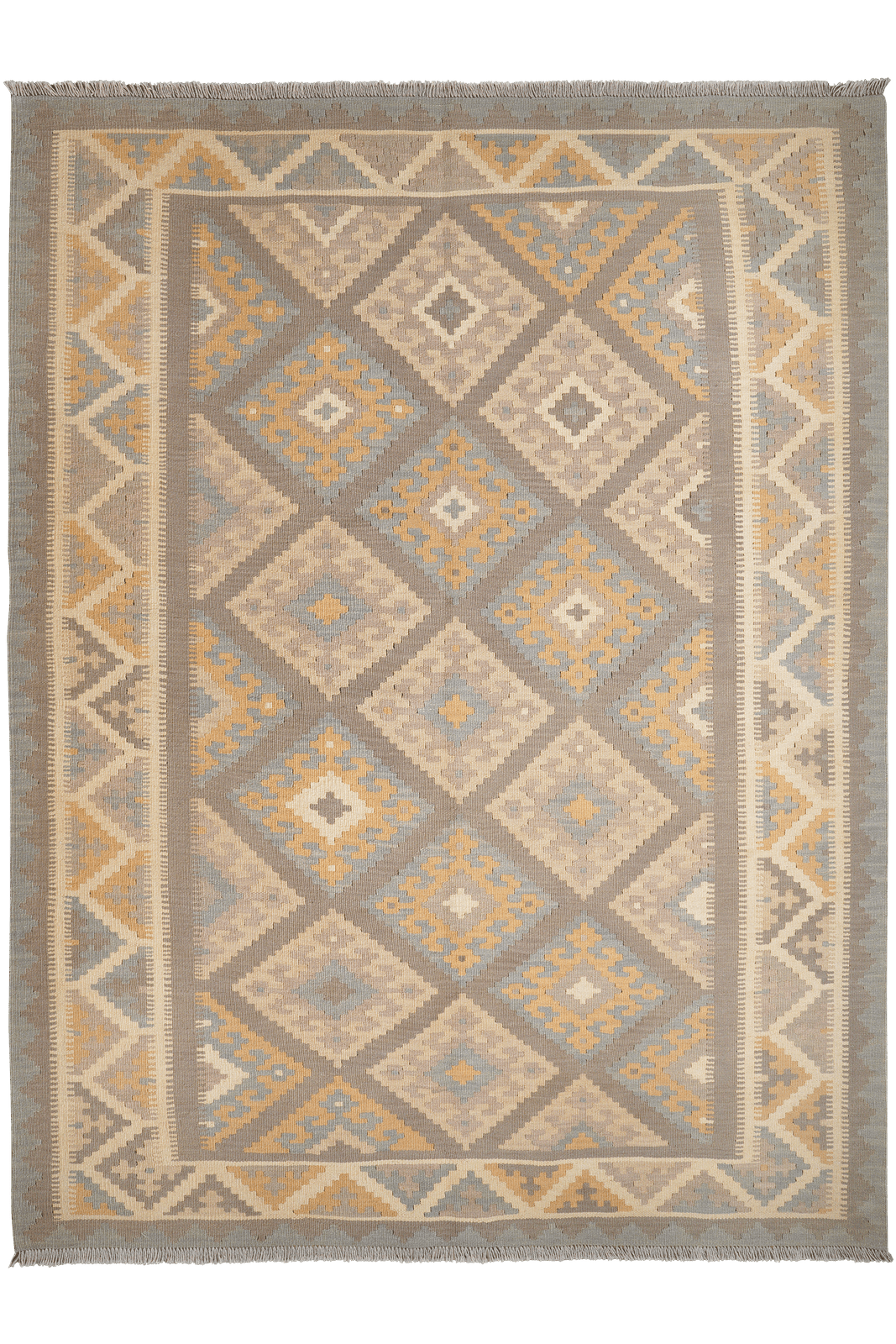 Kelim Gashgai — Handmade, 187x246 cm, Grey, 100% Virgin Wool | Main view