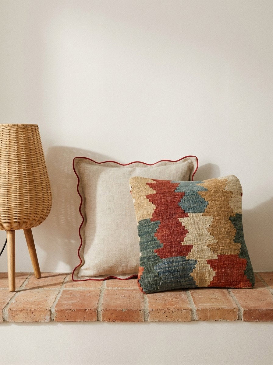 Kelim Kissen — Handgefertigt, 40x40 cm, Bunt, 100% Virgin Wool | Back view