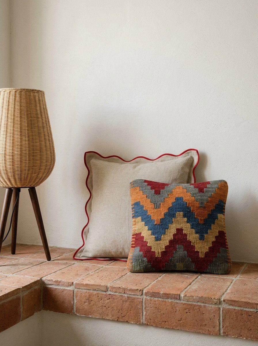 Kelim Kissen — Handgefertigt, 40x40 cm, Bunt, 100% Virgin Wool | Back view