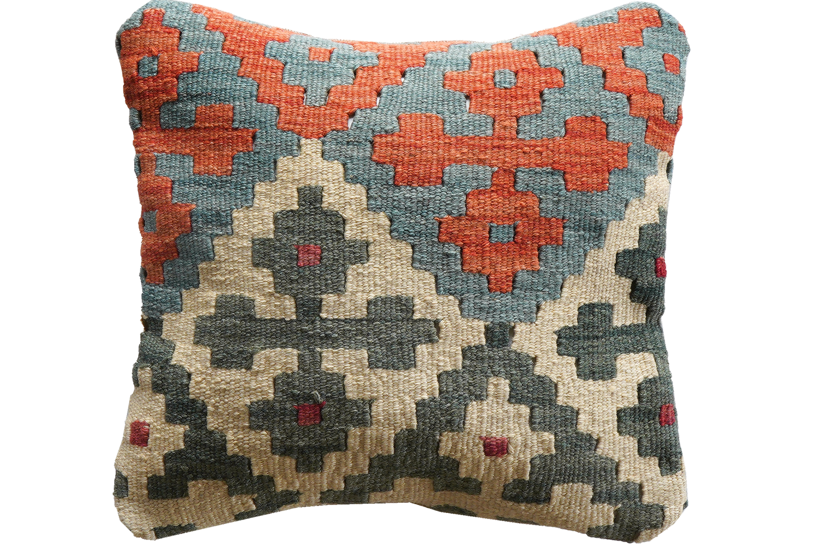 Kelim Kissen — Handgefertigt, 40x40 cm, Bunt, 100% Virgin Wool | Main view